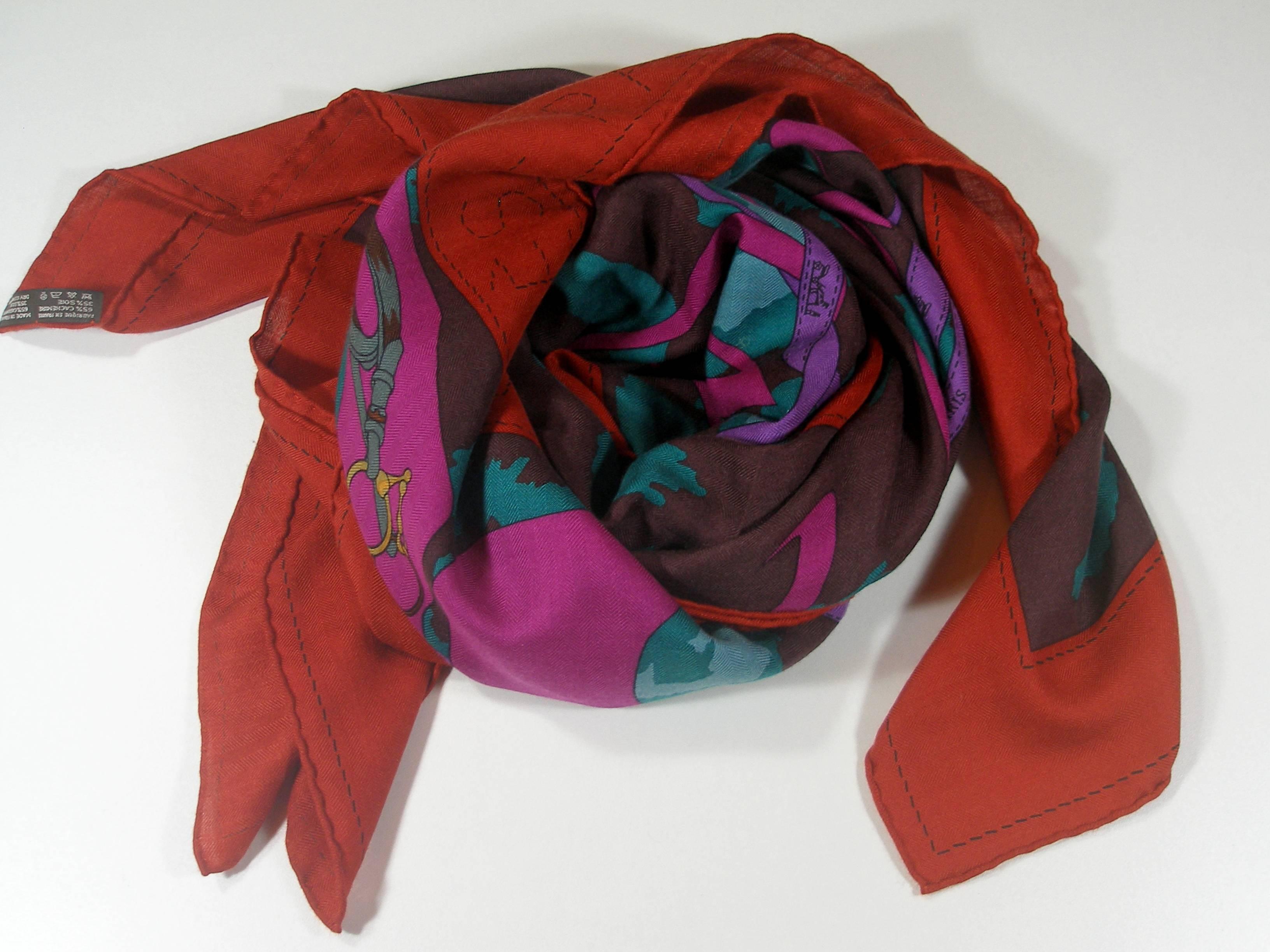 Hermès Monsieur & Madame by Bali Barret & Robert Dallet Shawl Cashmere GM / NEW 1
