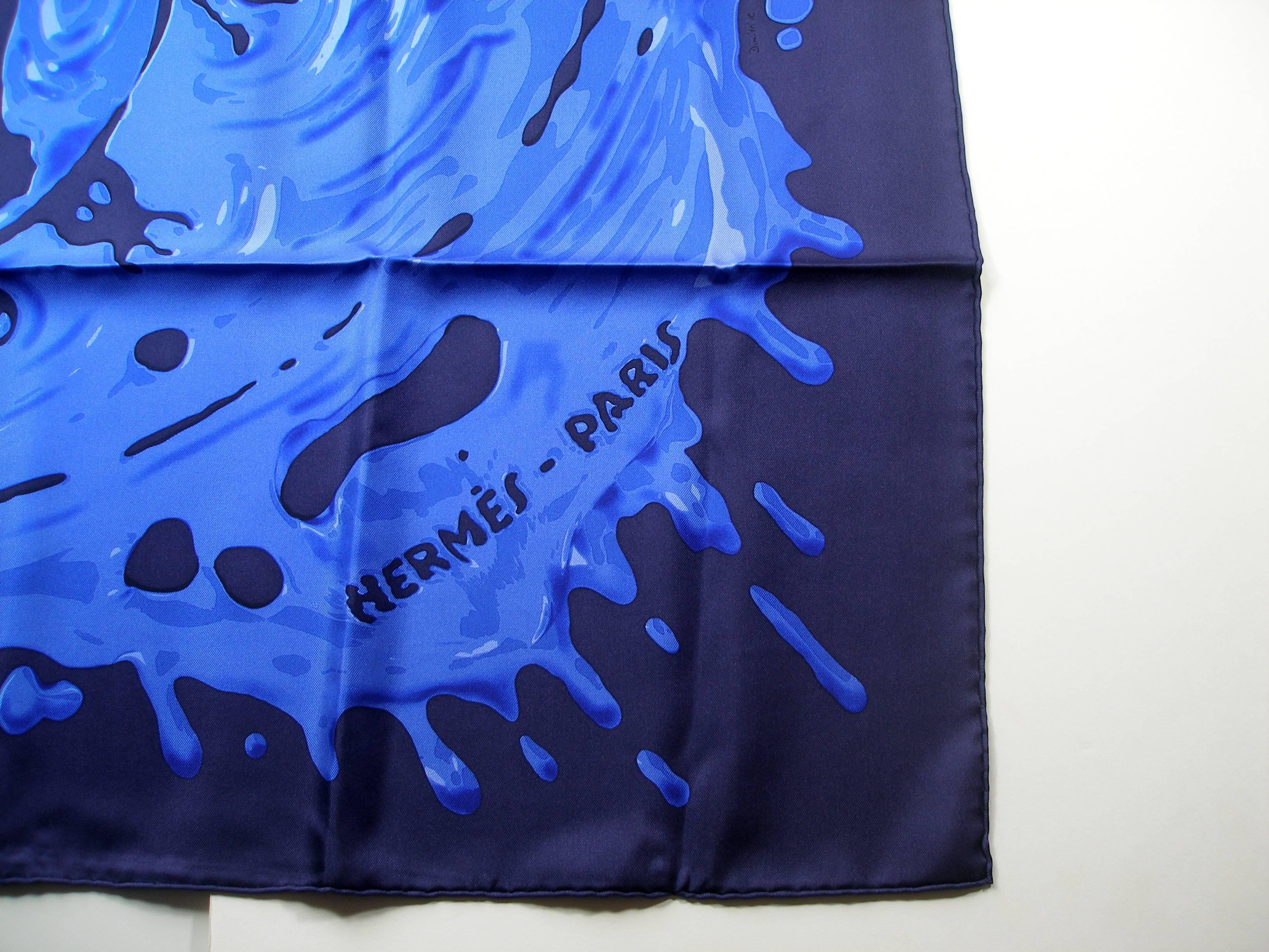 Blue Hermès Scarf Silk Twill Peinture Fraiche 90 cm / Brand New