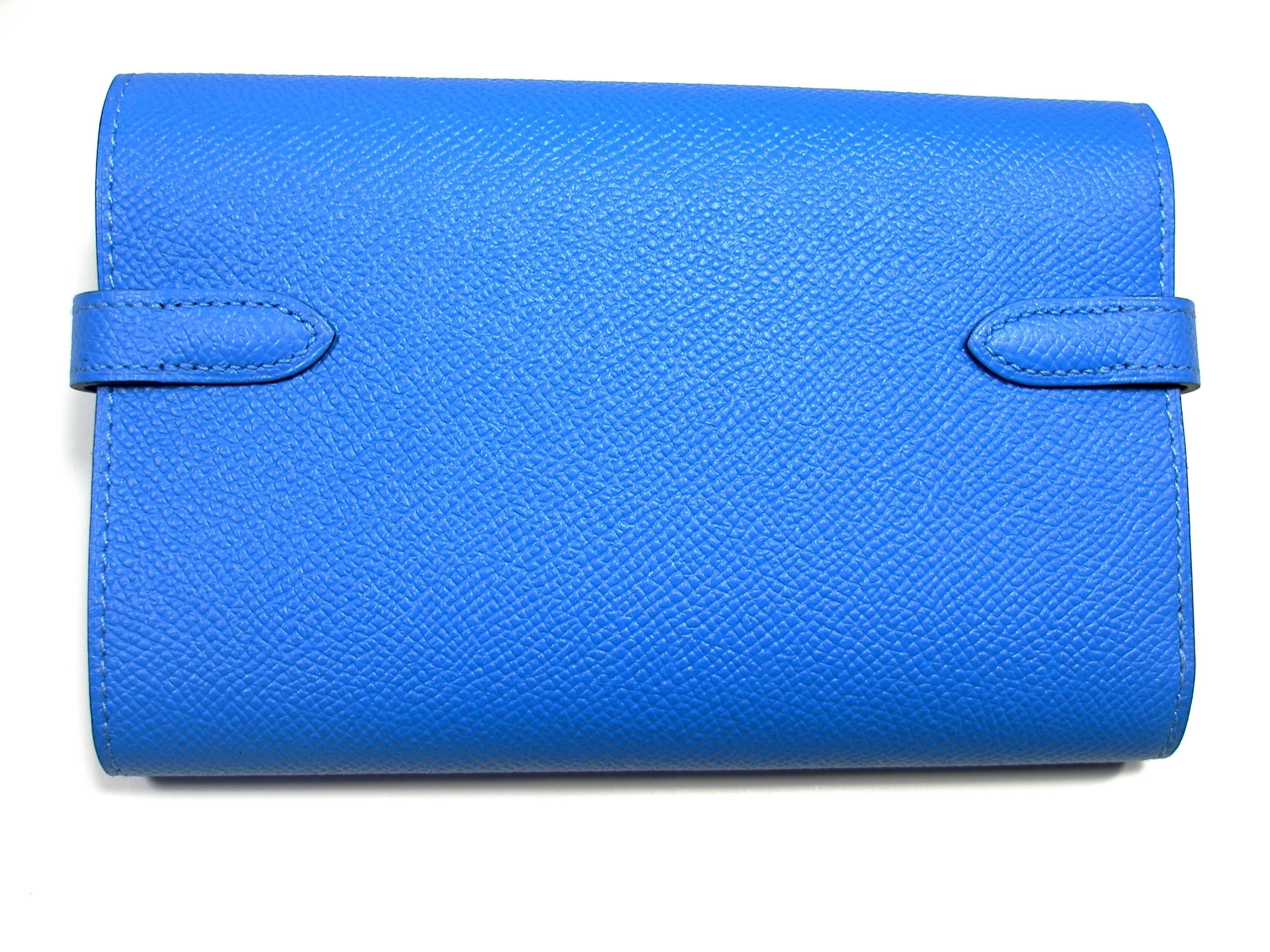 Blue Hermès Kelly Compact Wallet Epson Bleu Paradise / BN