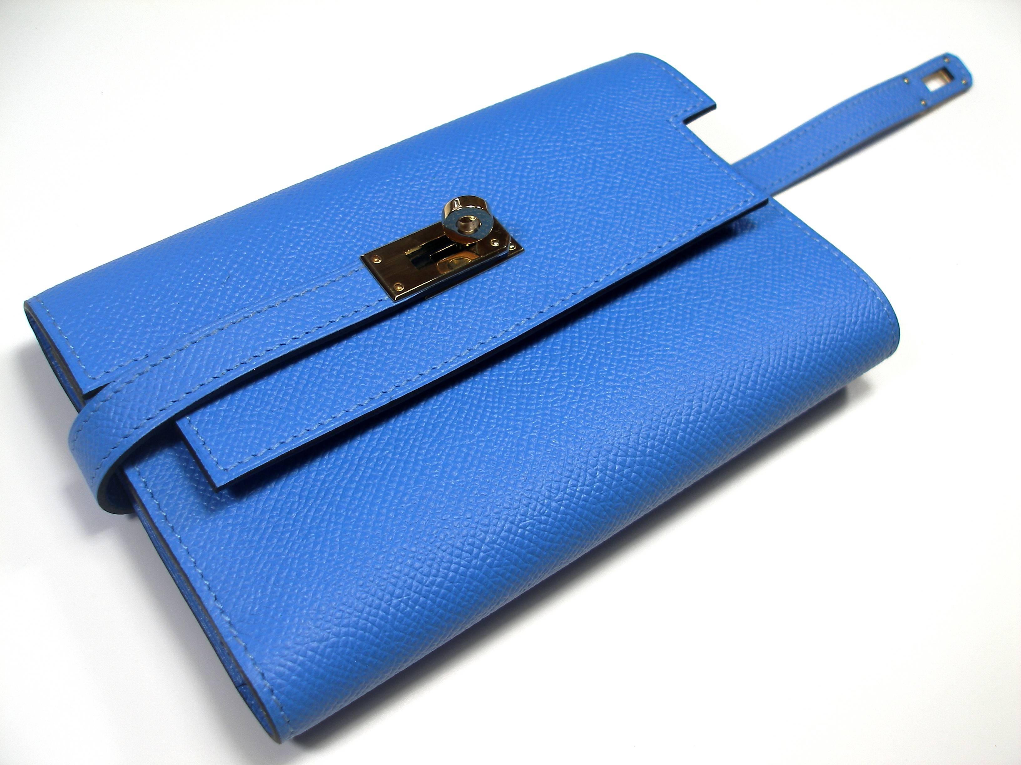 Hermès Kelly Compact Wallet Epson Bleu Paradise / BN 3