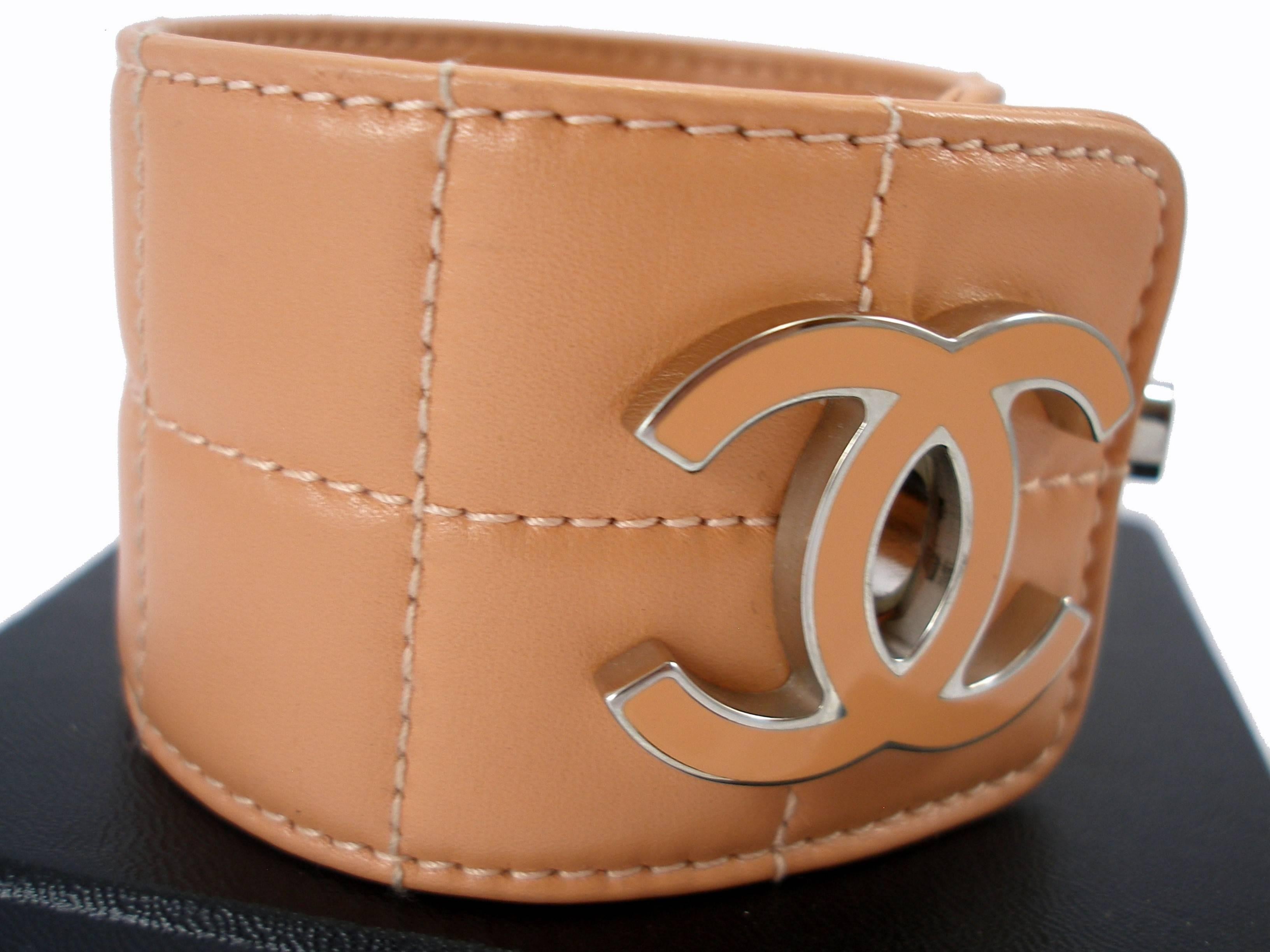 RARE vintage Chanel leather & CC enamel cuff  1