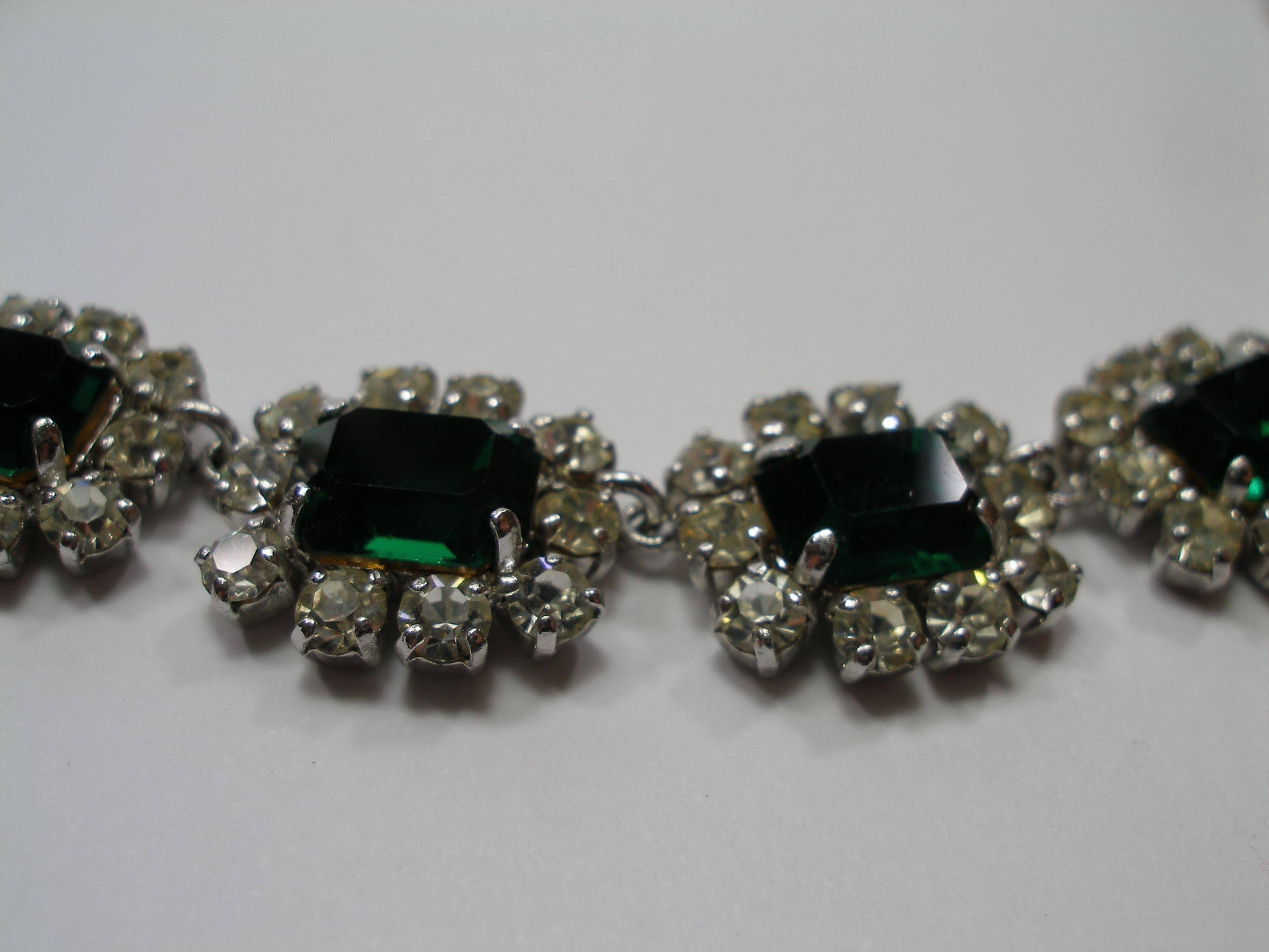 Classical Roman  Dior Germany Emerald Rhinestone vintage 1966  Necklace 