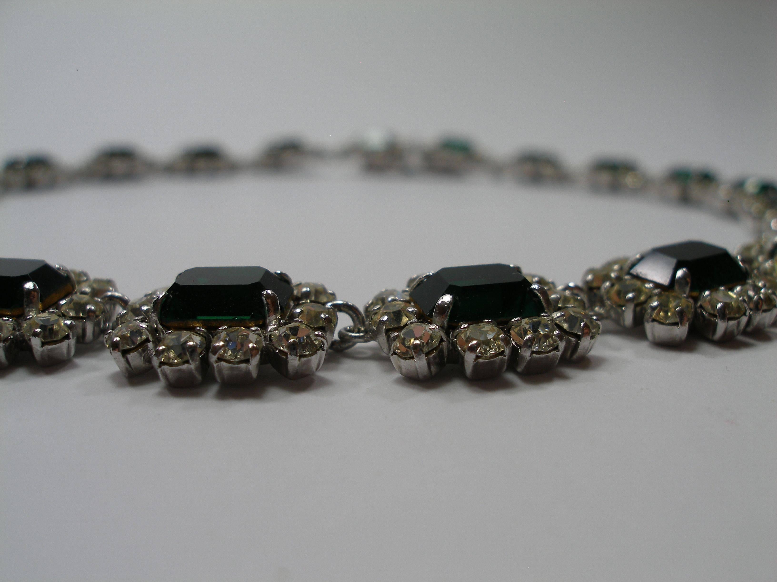  Dior Germany Emerald Rhinestone vintage 1966  Necklace  1
