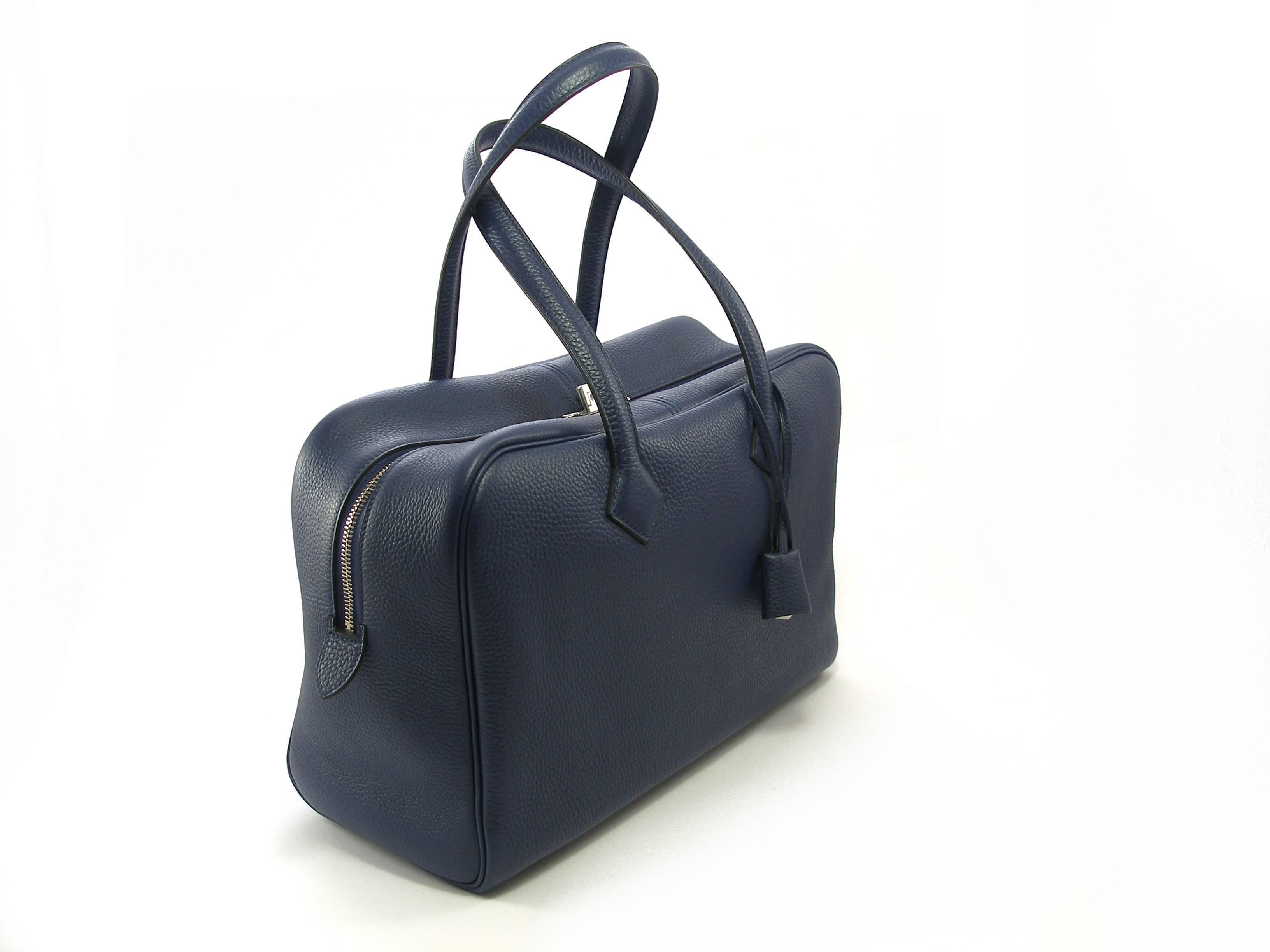 Hermes Victoria II 35cm Blue Clemence Palladium HDW / BNIB In New Condition In VERGT, FR