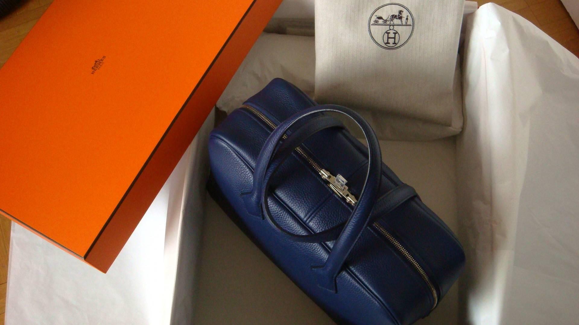 Hermes Victoria II 35cm Blue Clemence Palladium HDW / BNIB 2