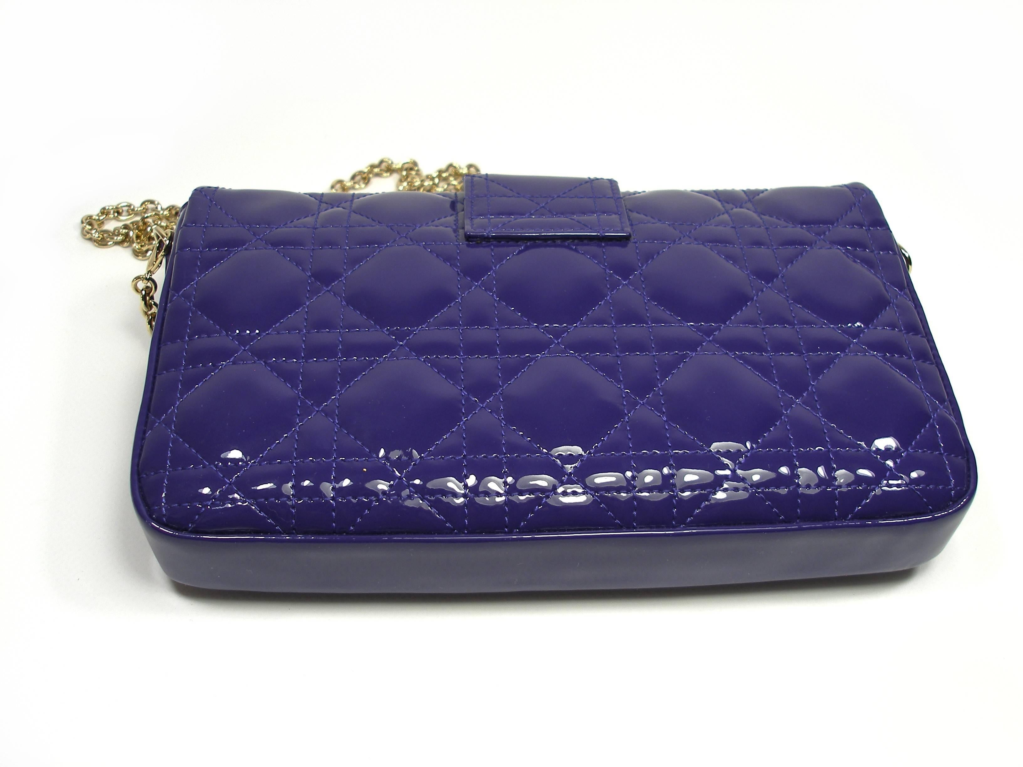 Women's DIOR NEW LOCK Pouch in Violet patent leather and gold Hadware / BRAND NEW 