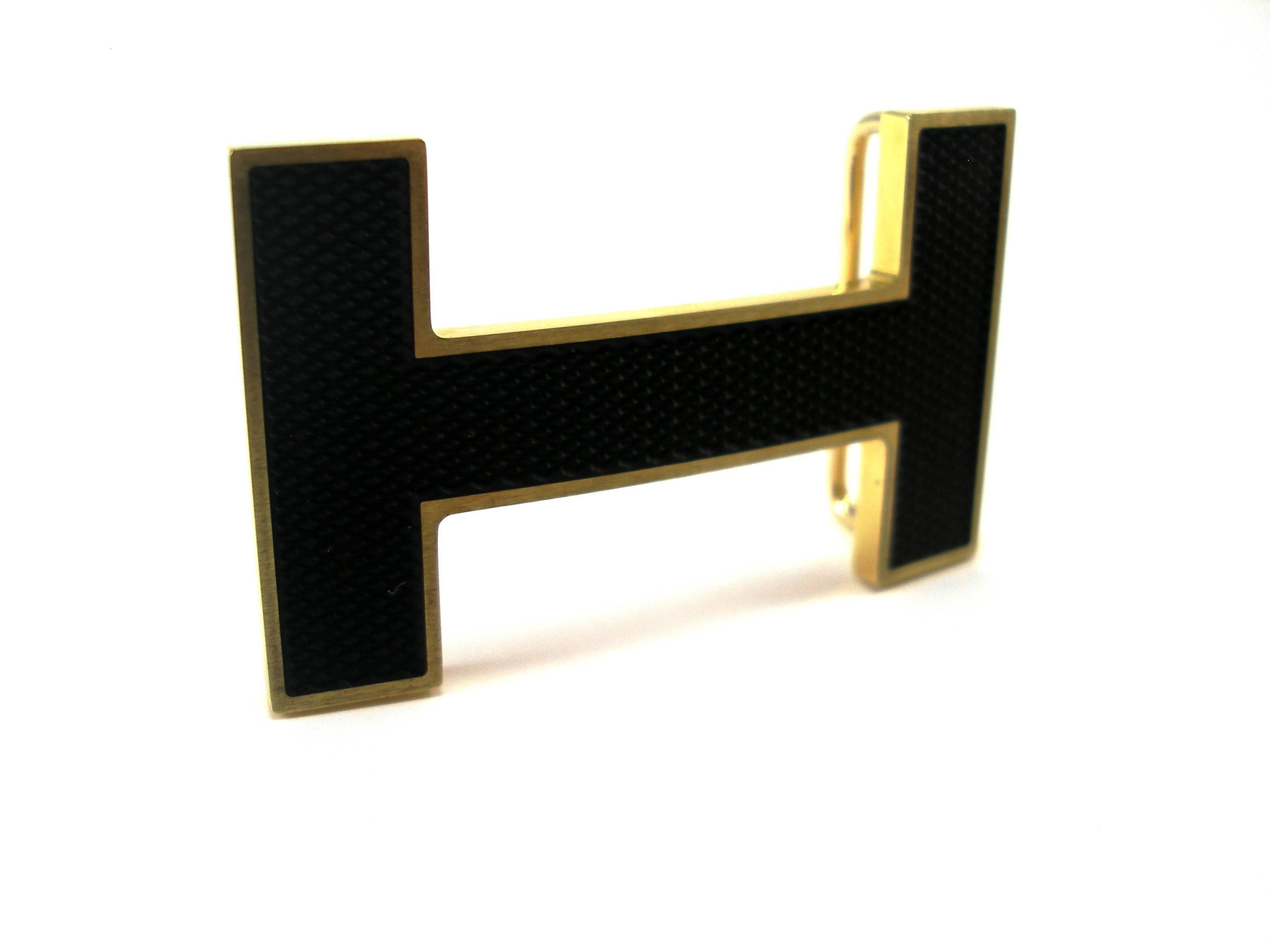 Black Hermes QUIZZ belt buckle 32mm black and gold 