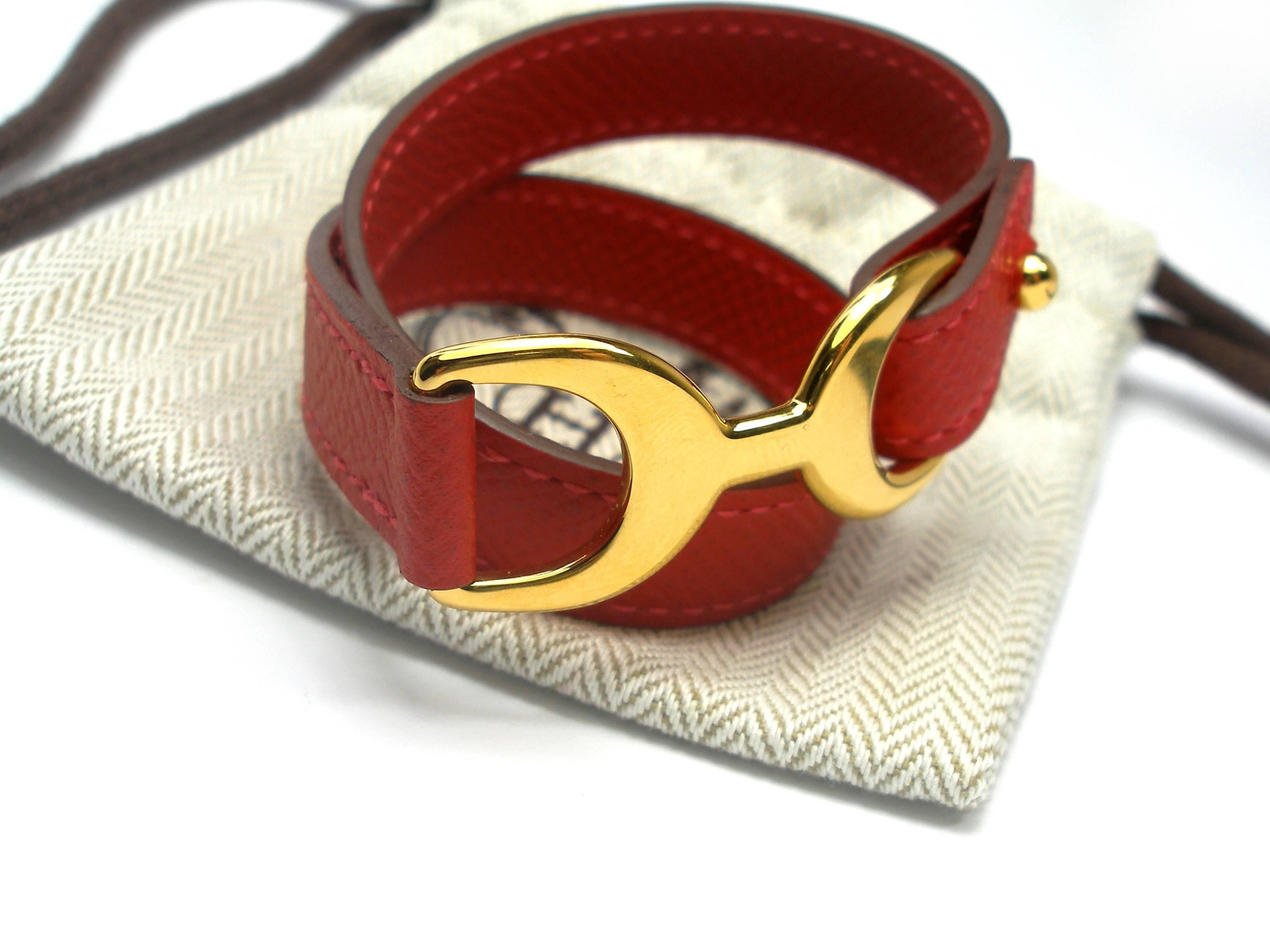 Women's or Men's  Hermès Baby Pavane Bracelet red epsom Gold Hw / BRAND NEW