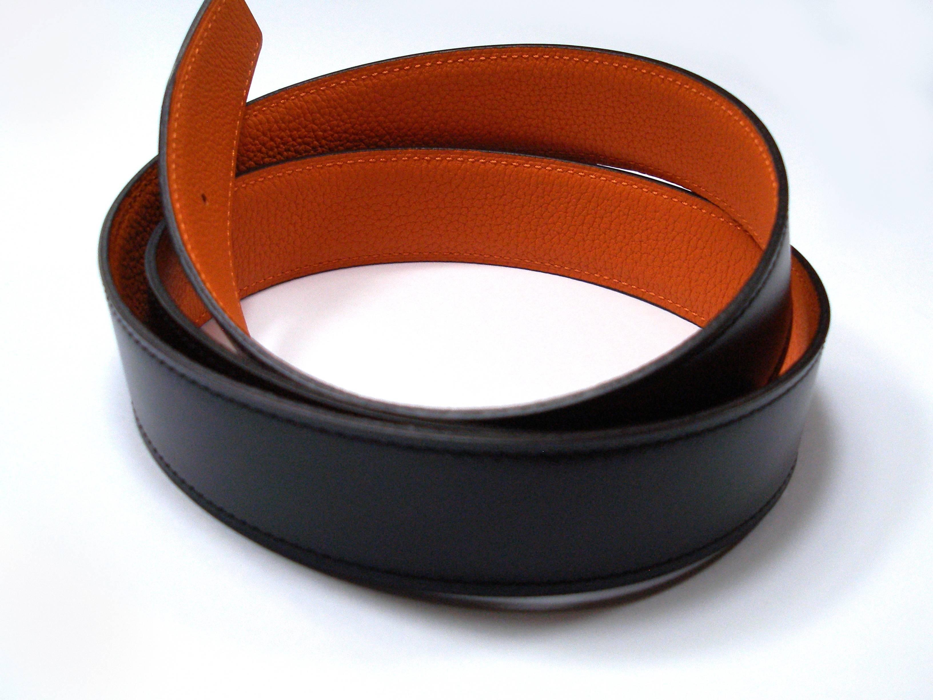 Black Hermès Leather strap 32 mm REVERSIBLE T95 / BRAND NEW 