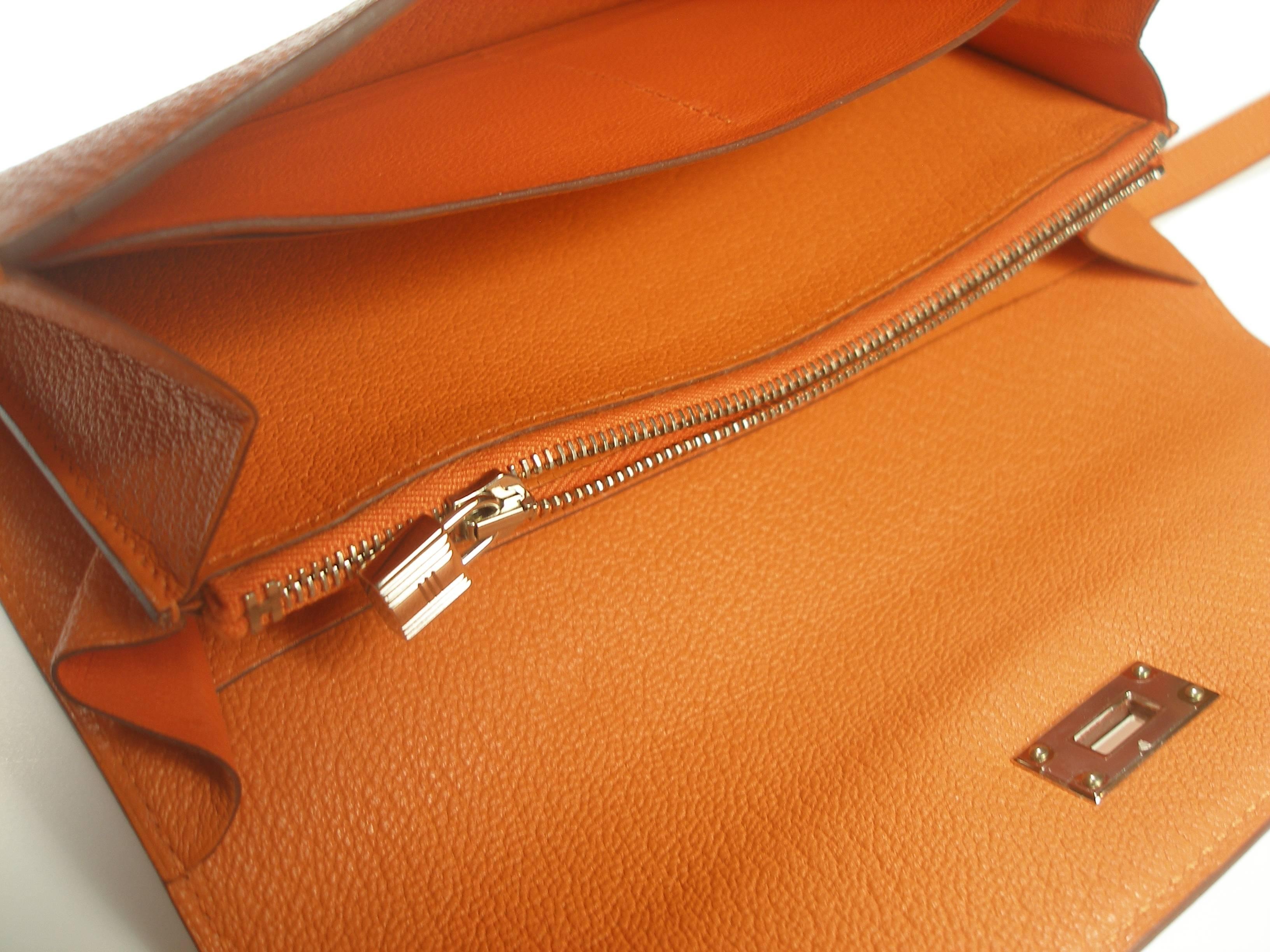 Hermès Kelly Long Wallet orange mysore leather and Palladium Hdw / BRAND NEW  3