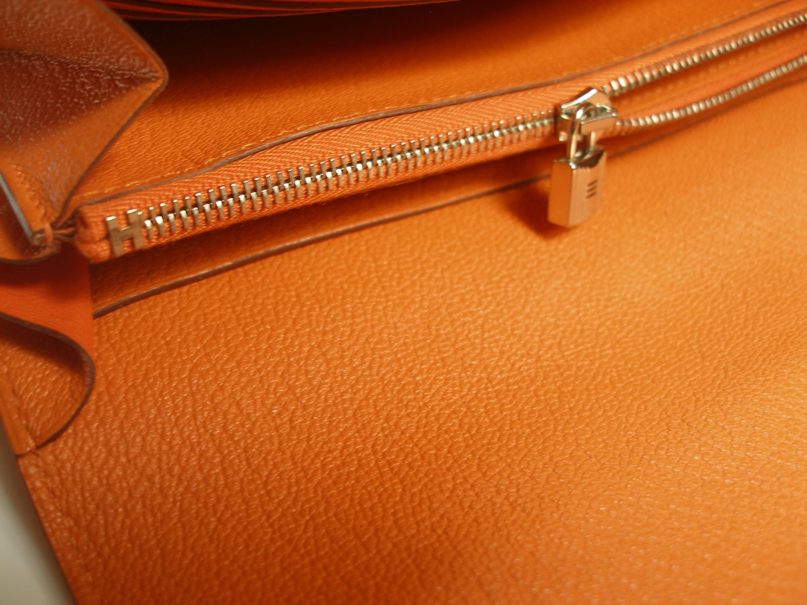 Hermès Kelly Long Wallet orange mysore leather and Palladium Hdw / BRAND NEW  5