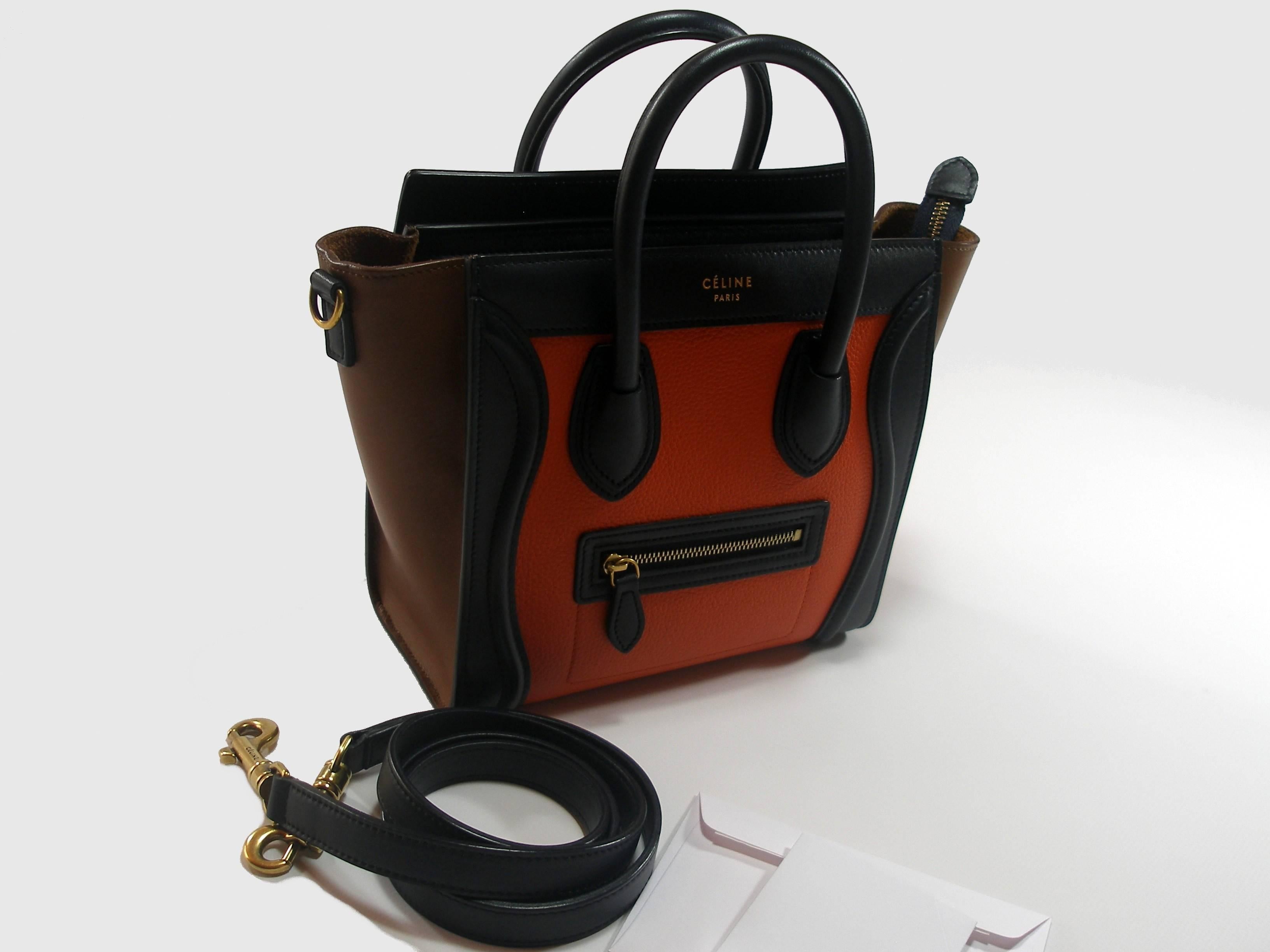 Céline Mini Luggage 
Color : encre - orange - gold 
Code date inside
Impossible to find in this 3 colors
Condition : As new  
Calfskin Leather
Amovible strap 
Permabrass Hardware
It's comes with Céline dustbag 
Thank you for visiting my shop !

