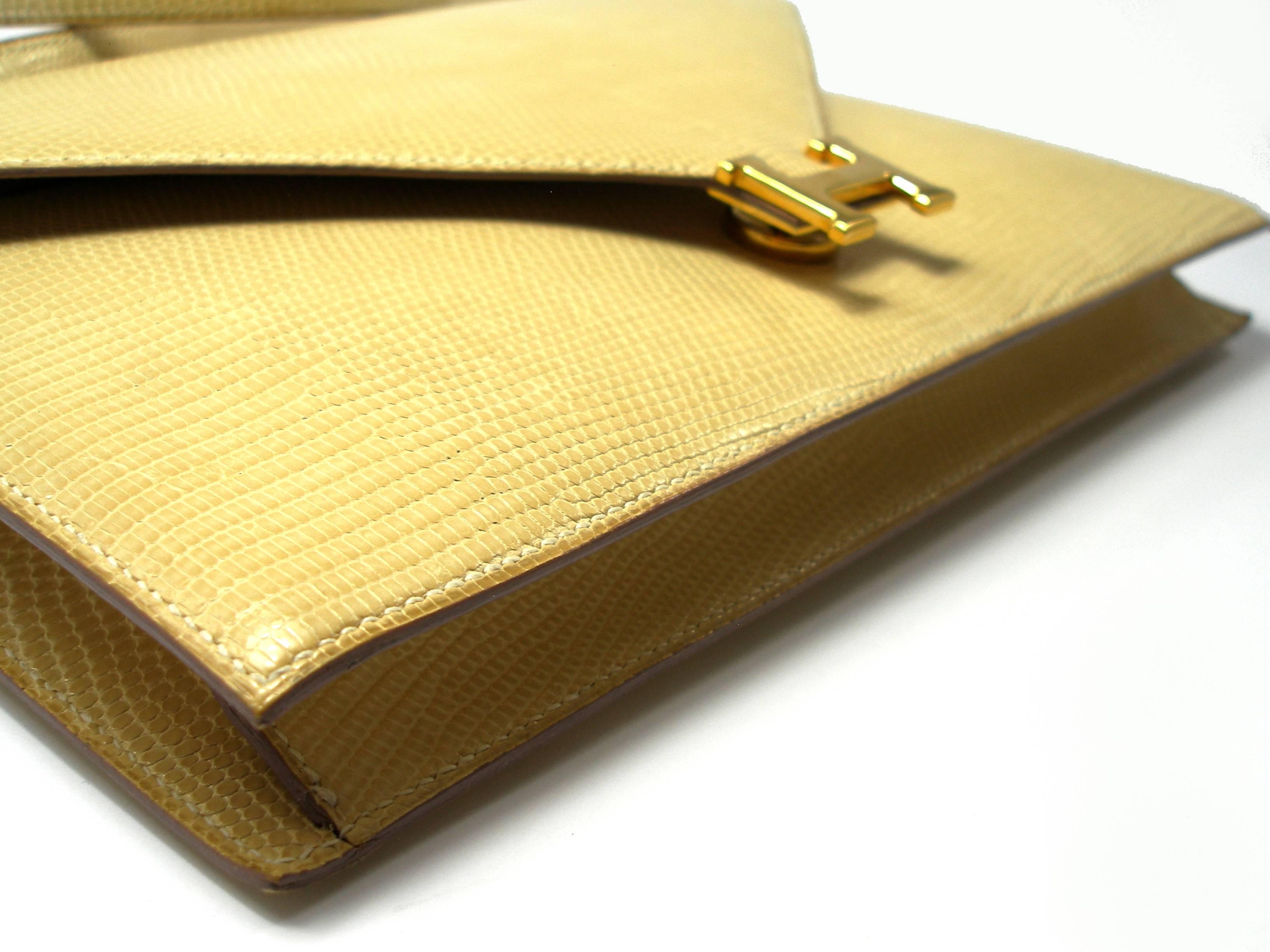 Brown Hermès Vintage Lydies Clutch lézard créme / Rare in this color ...Great deal ! 