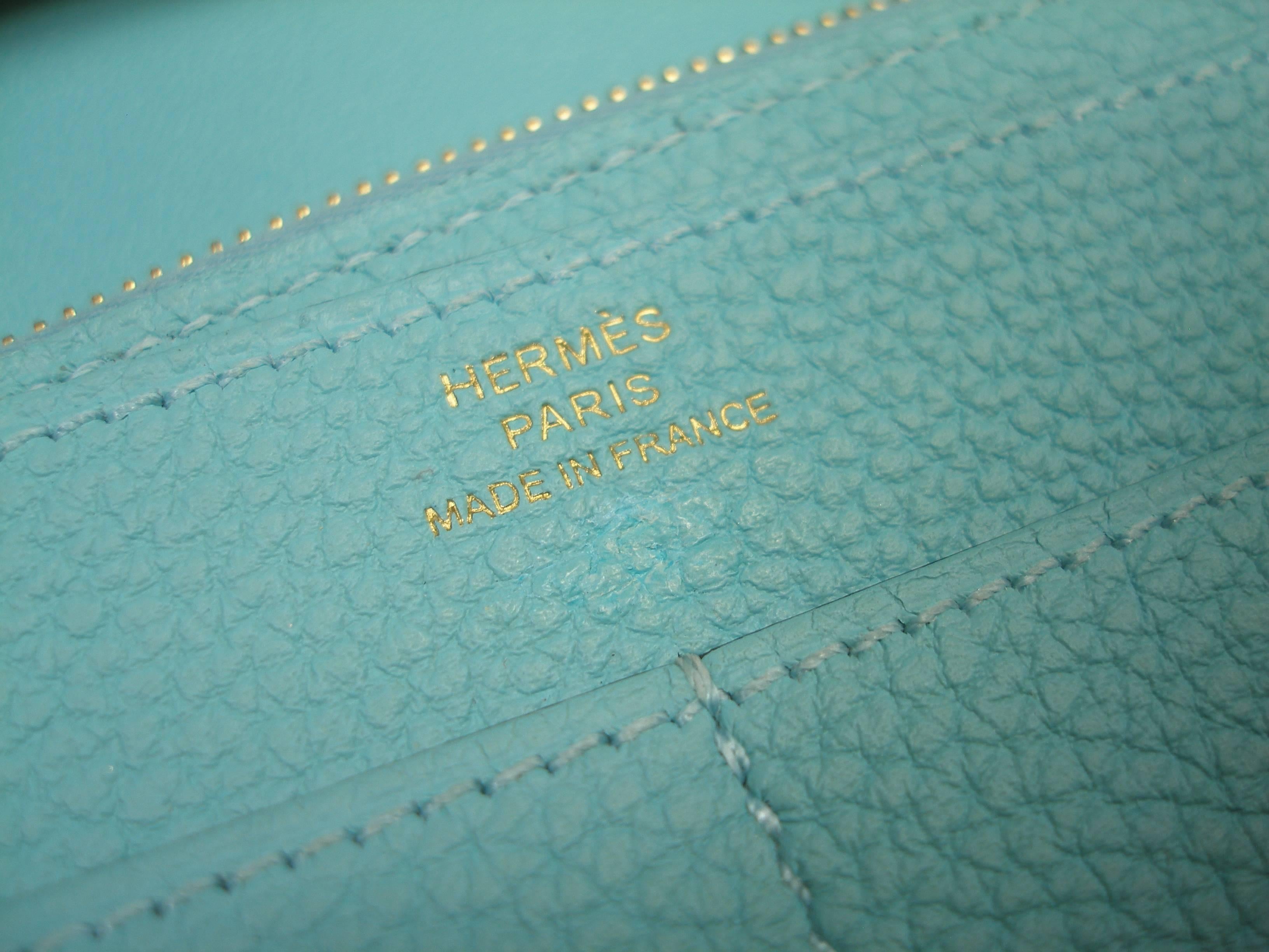 Hermes Wallet Dogon duoTogo Leather bleu atoll Color Gold plated HW/BRAND NEW 1
