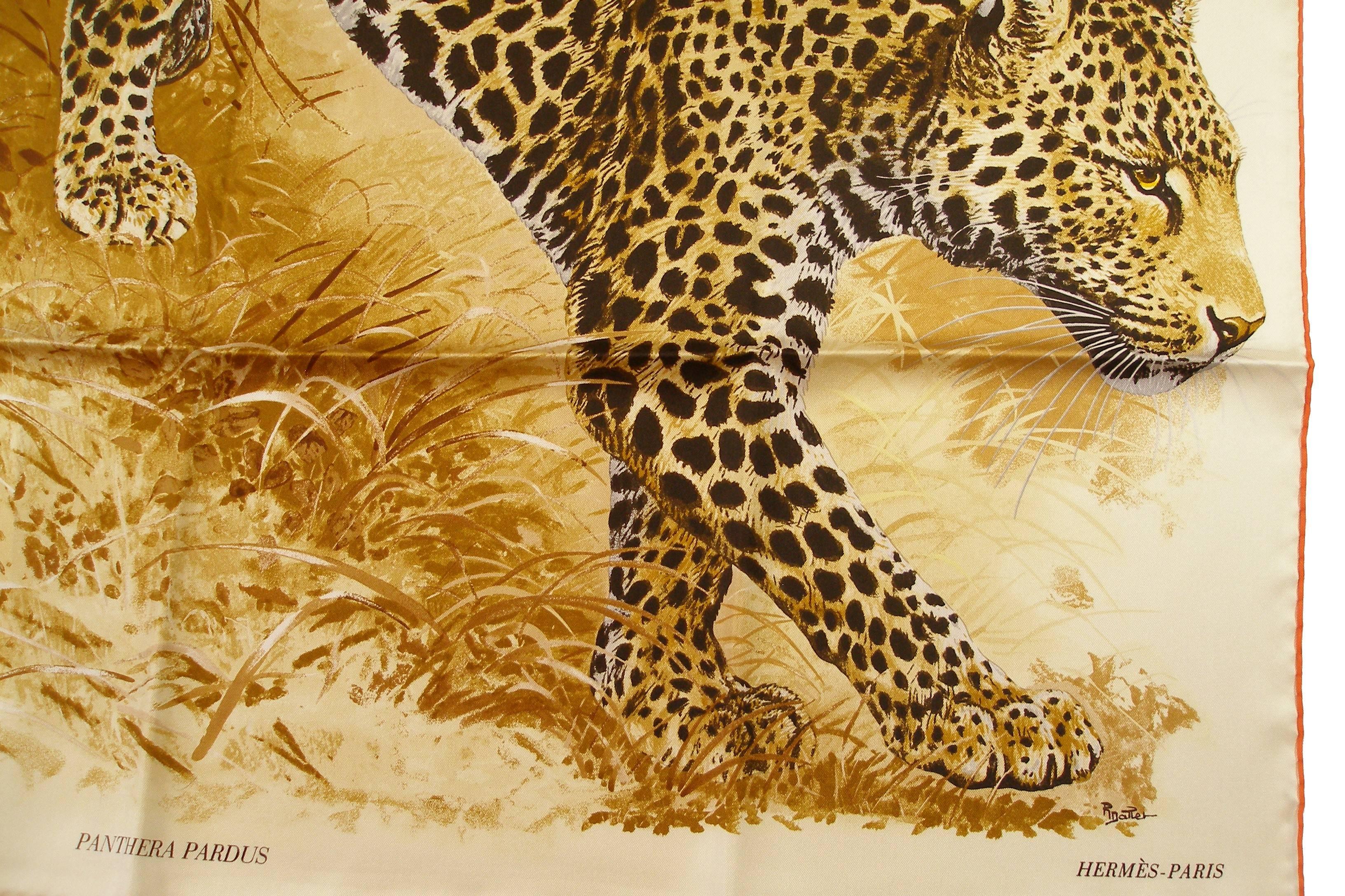 By Robert Dallet, a naturalist and artist who devoted his life to the study and protection of animals.
Hermès Scarf , difficulte to find 
SOLD OUT IN HERMÈS STORE
Model : Panthera Pardus
Size : 90 x 90 cm 
100 % silk twill
Color : grey / brown /