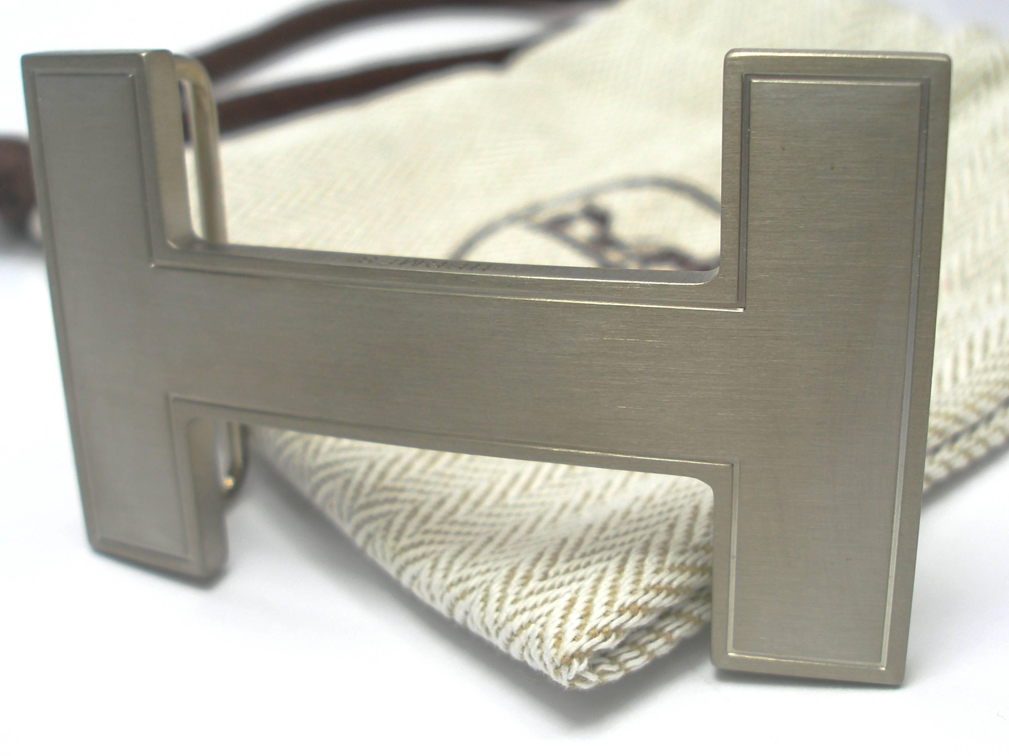 HERMES 32 mm Leather Belt Buckle H Quizz and Gold Bleu Paon 90  / BRAND NEW 3