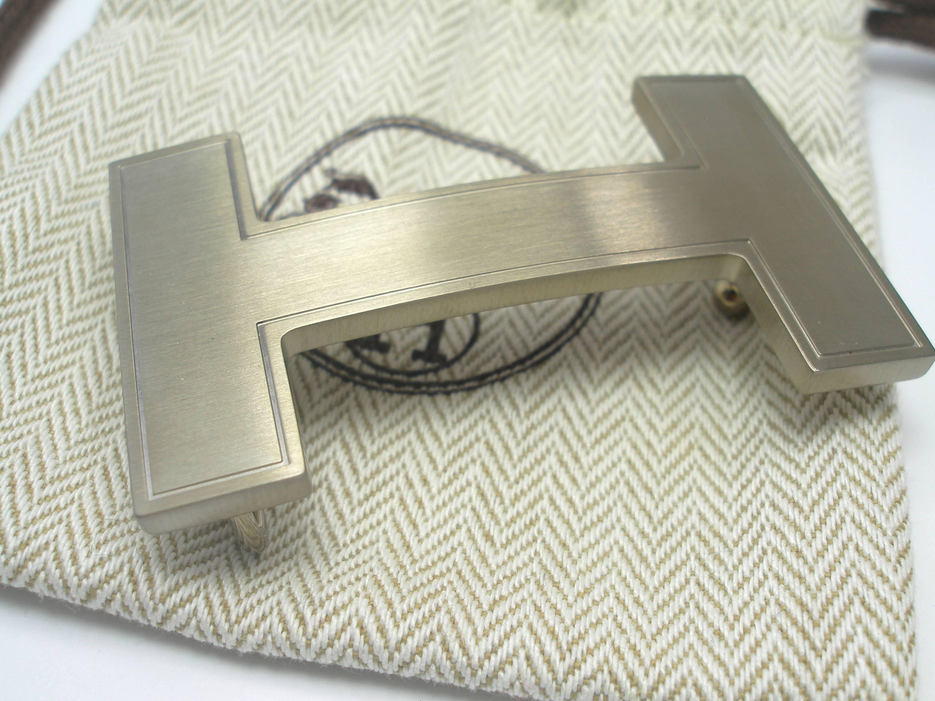 HERMES 32 mm Leather Belt Buckle H Quizz and Gold Bleu Paon 90  / BRAND NEW 4