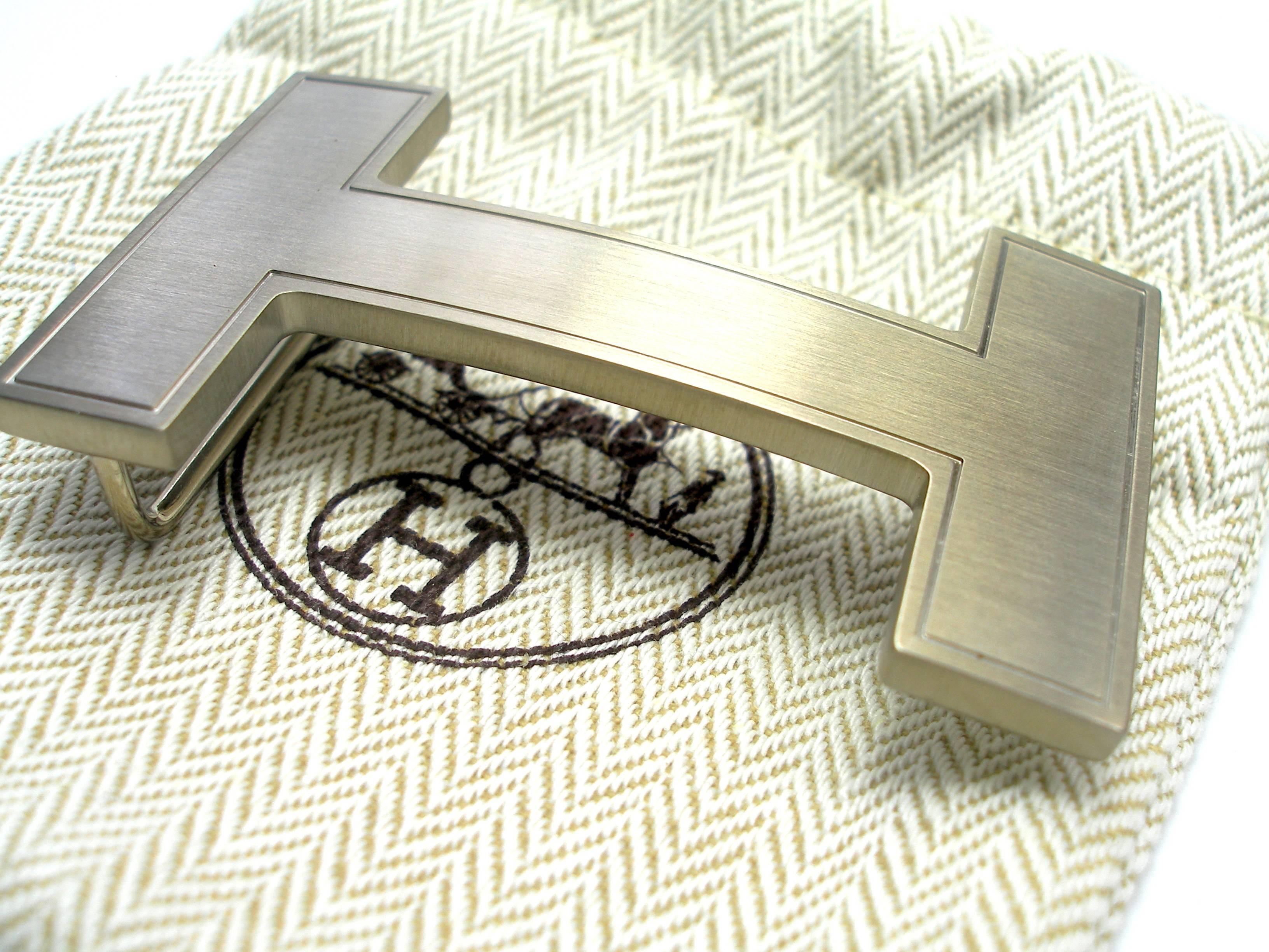 HERMES 32 mm Leather Belt Buckle H Quizz and Gold Bleu Paon 90  / BRAND NEW 5