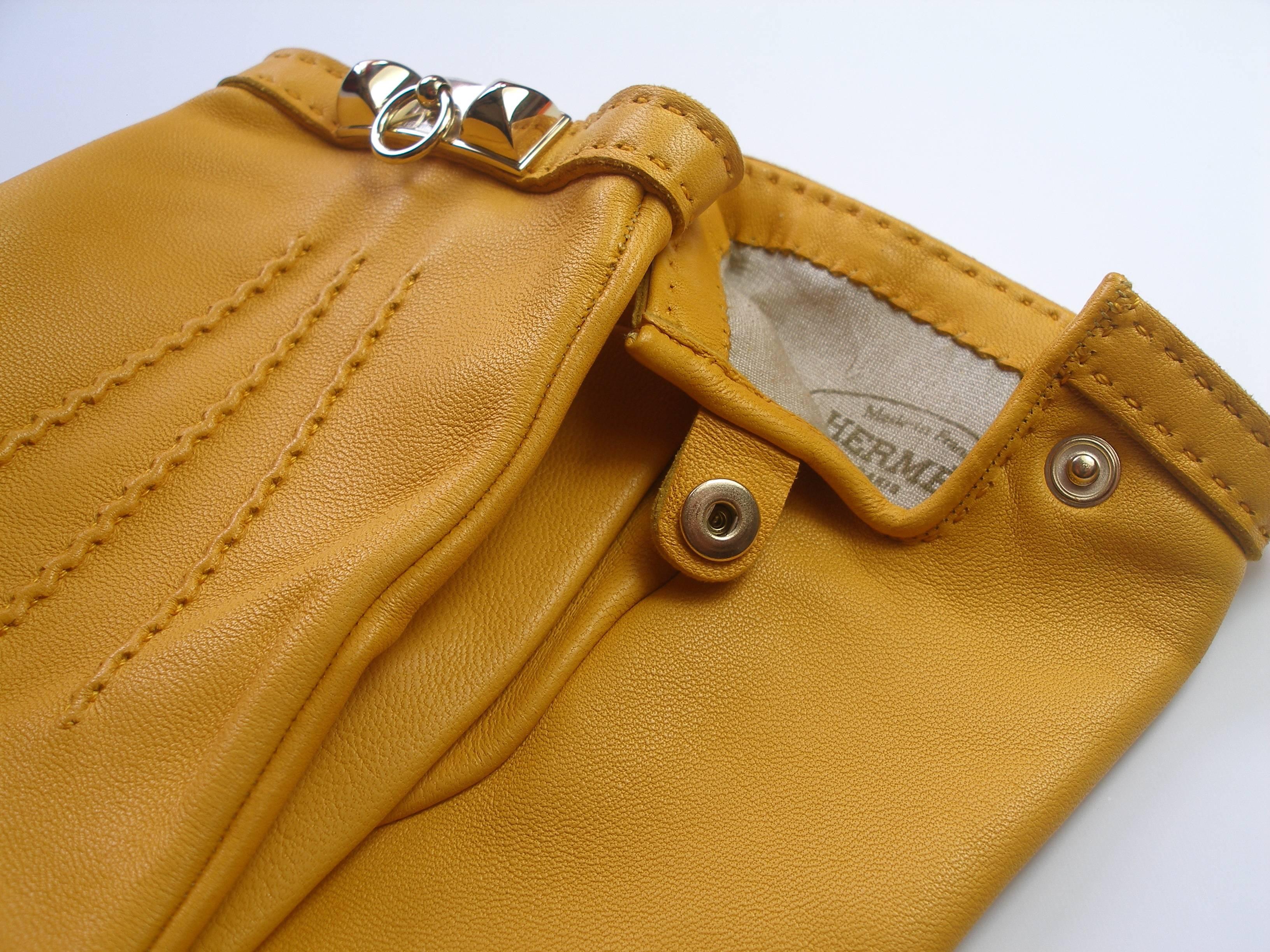  Hermes Médor Lambskin palladium Hadware Yellow Leather Gloves / BRAND NEW 3