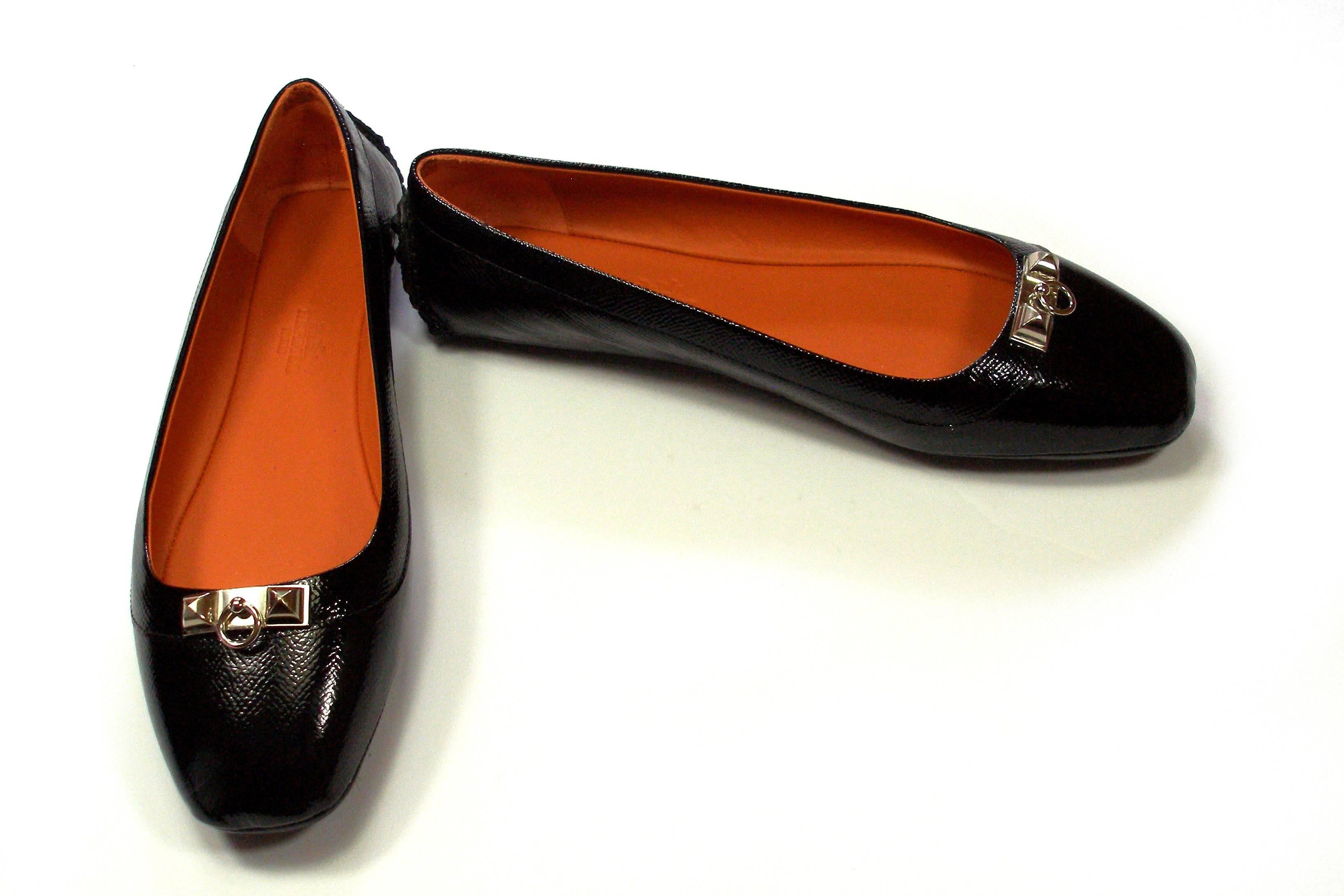 Hermes Black Patent Epsom Leather Liberty Flats Size Europe 38 / BRAND NEW  2