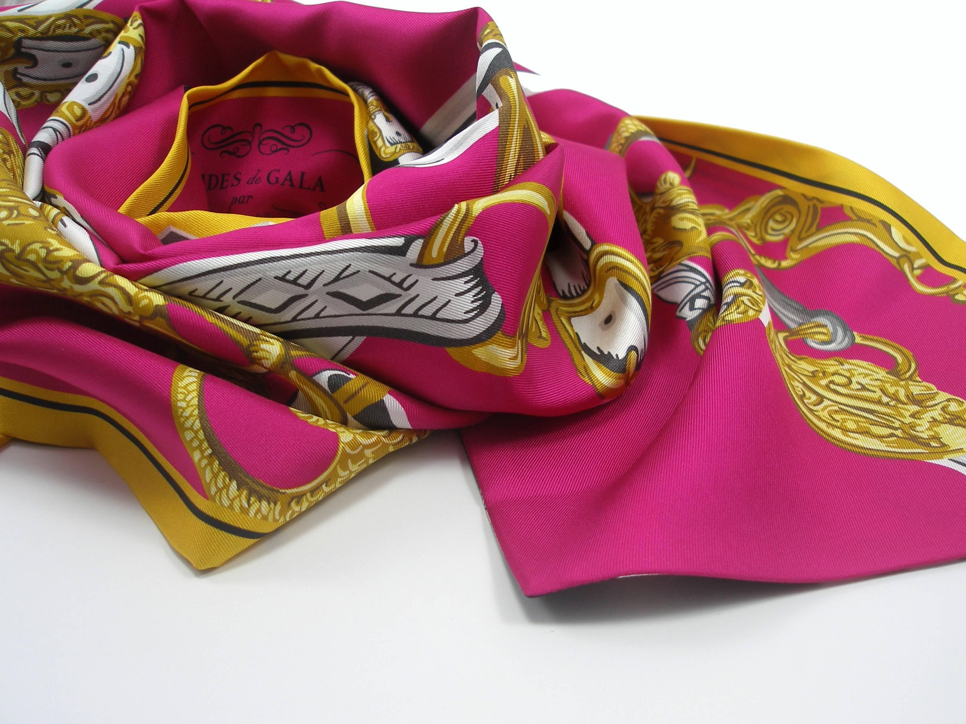 Pink Hermes Brides De Gala Reversible Silk Maxi Twilly Scarf / BRAND NEW 
