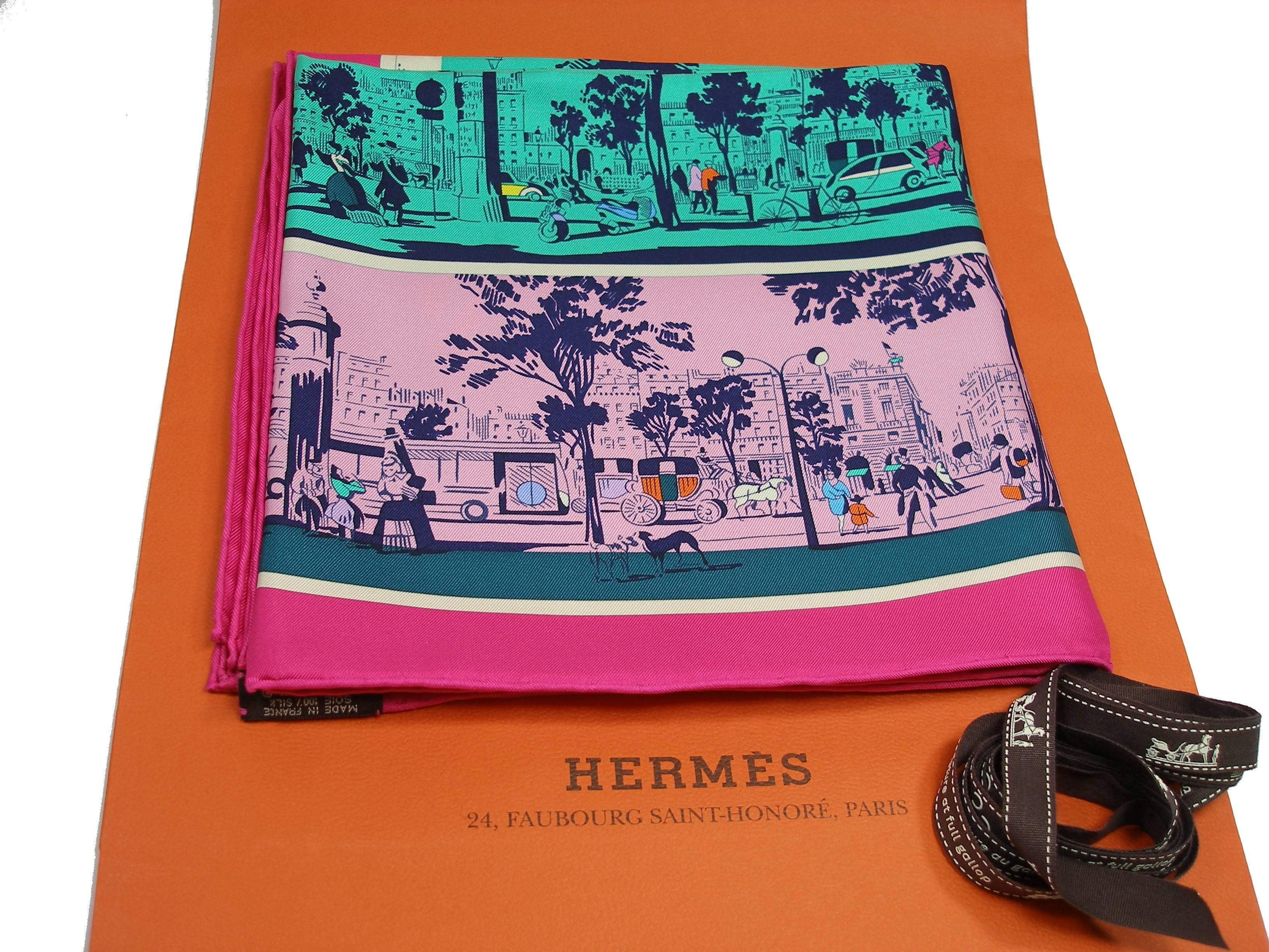Hermès A L'ombre des Boulevards Scarf Silk 90 cm / BRAND NEW 1