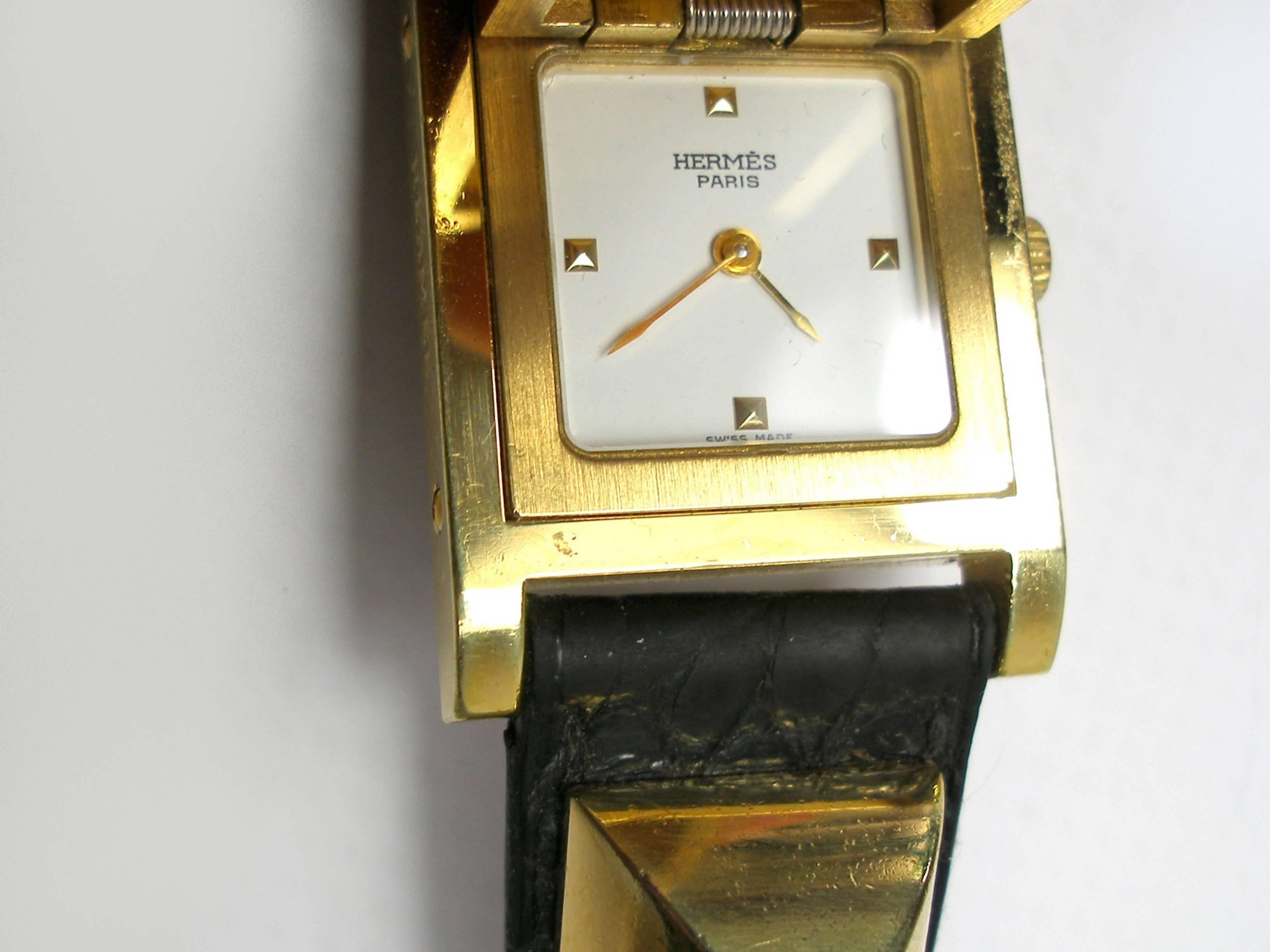 Hermès Vintage Médor Pm Collier de Chien Croc Watch Bracelet / GOOD DEAL  1