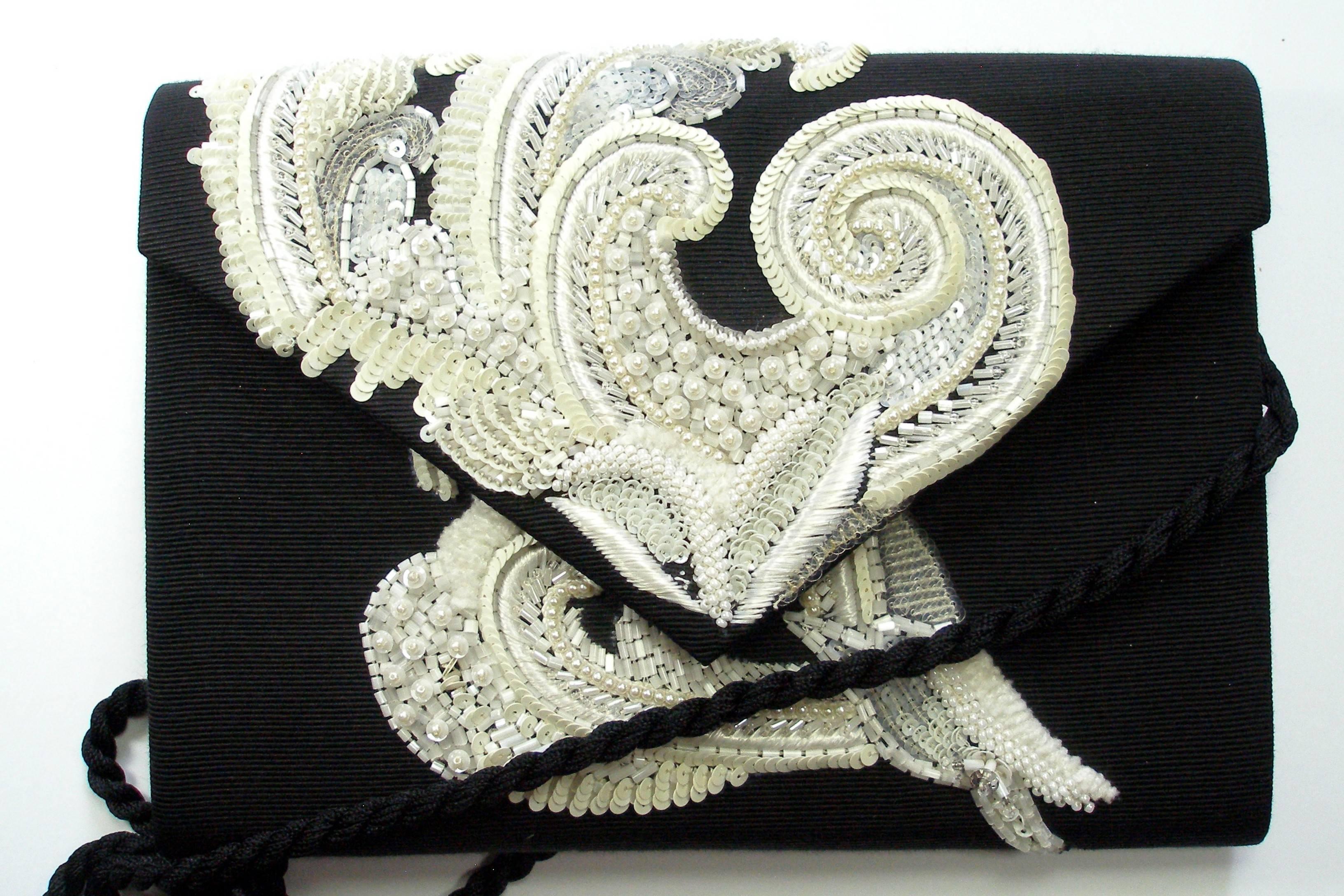 Women's WONDERFULL Vintage Dior Couture Pearls and Sequins Black and White Evening Bag 
