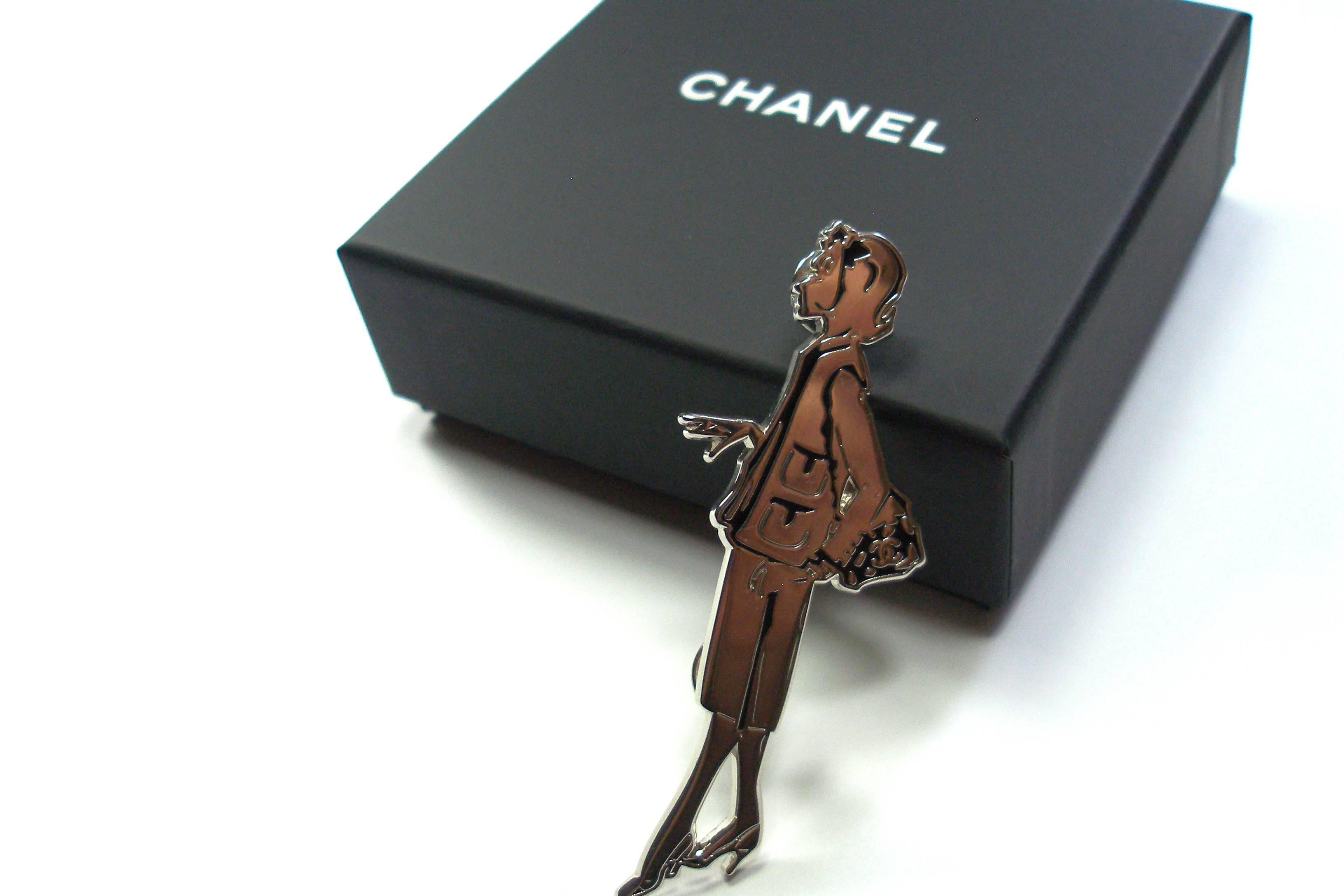 RARE Chanel Enamel pin's silver and black / COLLECTOR  1