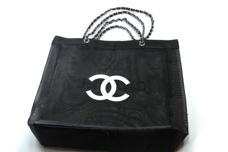 CHANEL VIP Black Mesh Tote Bag Shopping Travel SHOPPER / BRAND NEW at  1stDibs