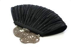 Rodo Couture Black Satin and strass Clutch Evening bag / Style ART DECO