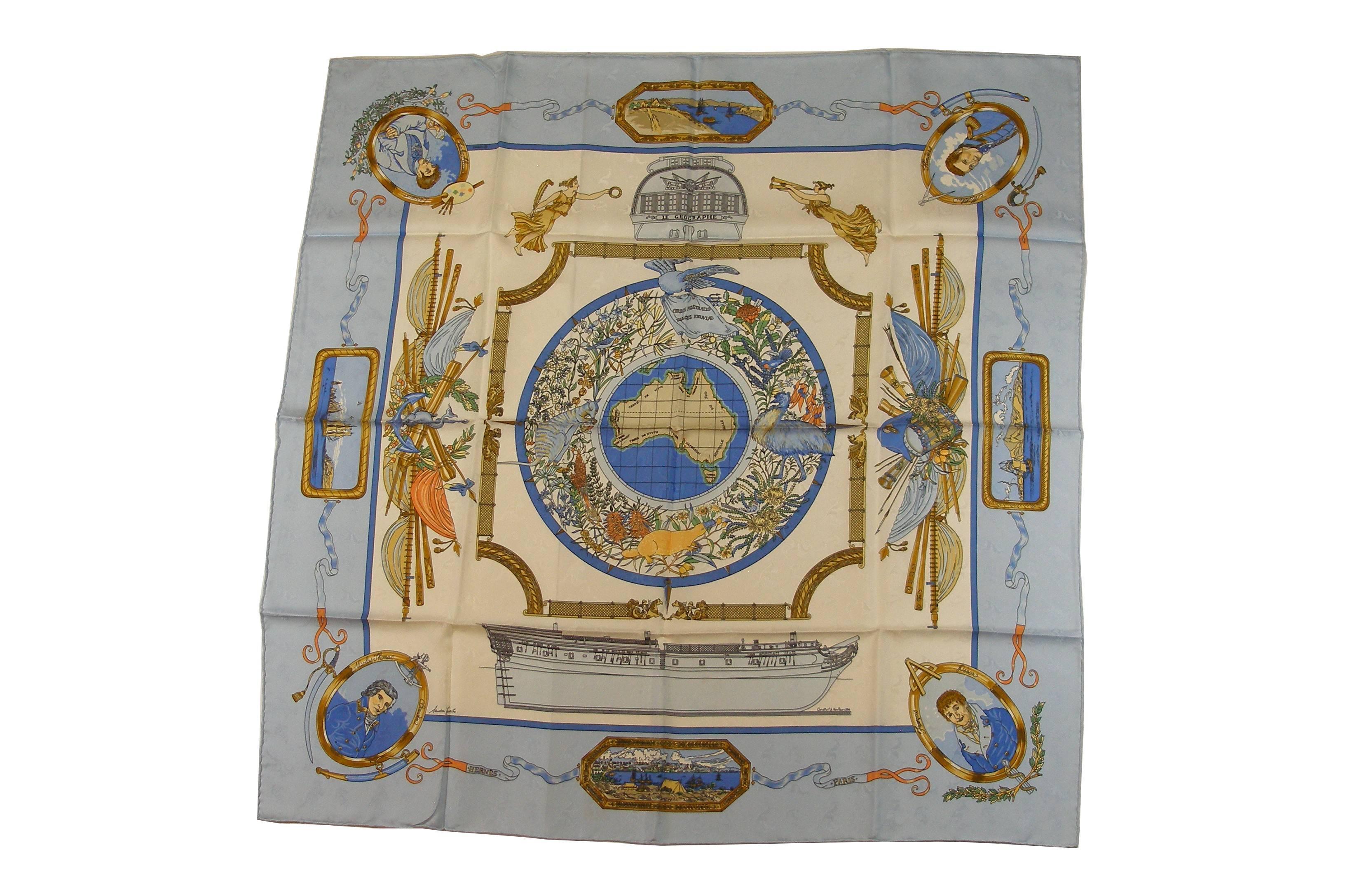 ULTRA COLLECTOR Hermes Silk Jacquard Scarf Le Geographe by Sandra Laroche 1992  1