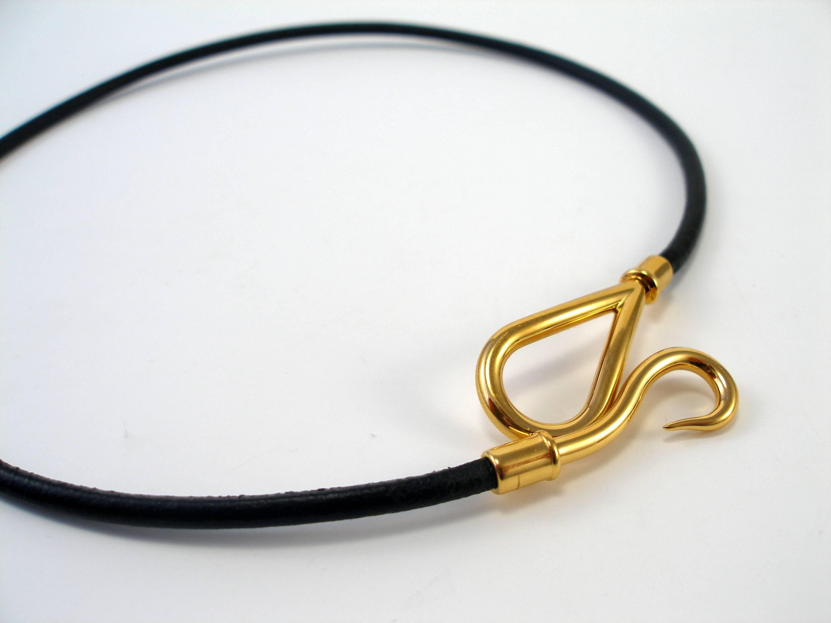 Women's or Men's SOLD OUT EVERY WHERE Hermès Made in France JUMBO Black and gold plated Necklace 