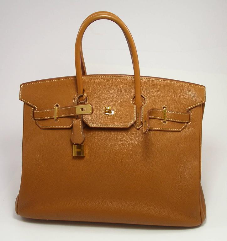 COLLECTIBLE Vintage Hermes 35 Birkin Bag Fauve Ardennes Leather Gold Hw ...