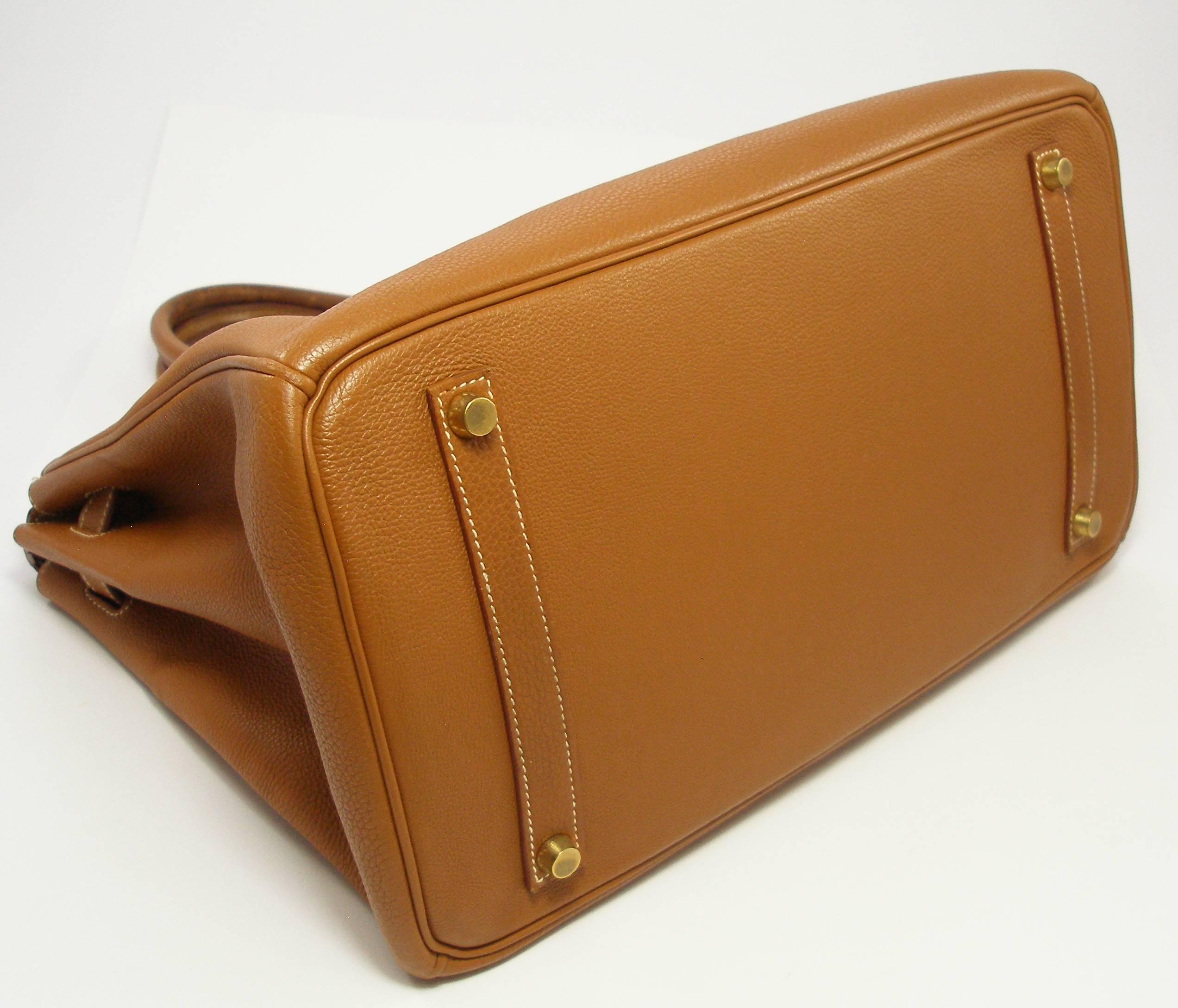 Women's COLLECTIBLE Vintage Hermes 35 Birkin Bag Fauve Ardennes Leather Gold Hw