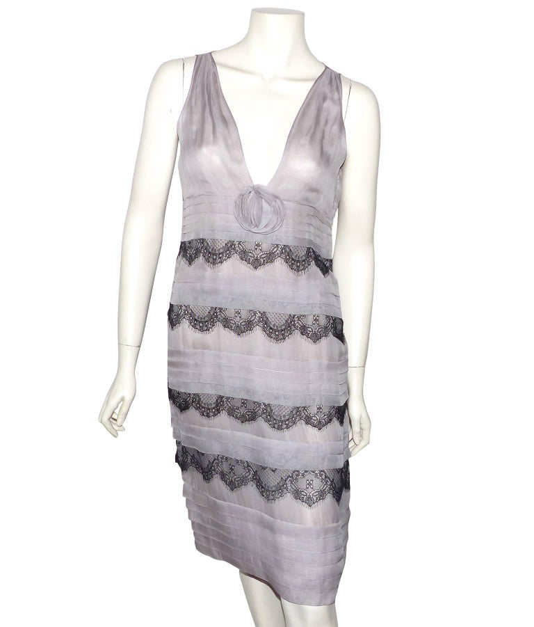 EFFET HAUTE COUTURE Valentino Grey Silk Dress and Black Lace / SUBLIME at 1stDibs