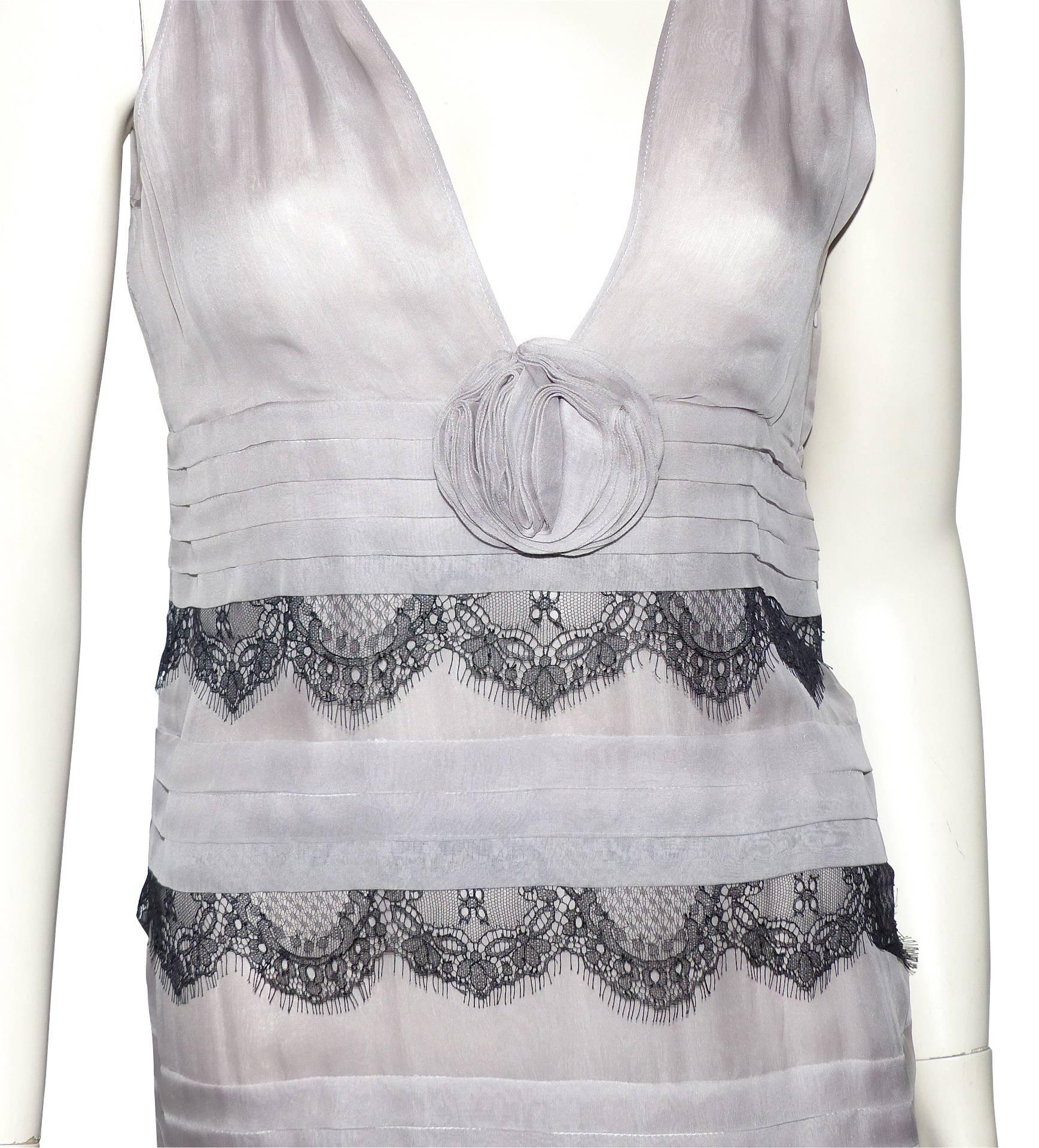Women's EFFET HAUTE COUTURE  Valentino Grey Silk Dress and  Black Lace  / SUBLIME 