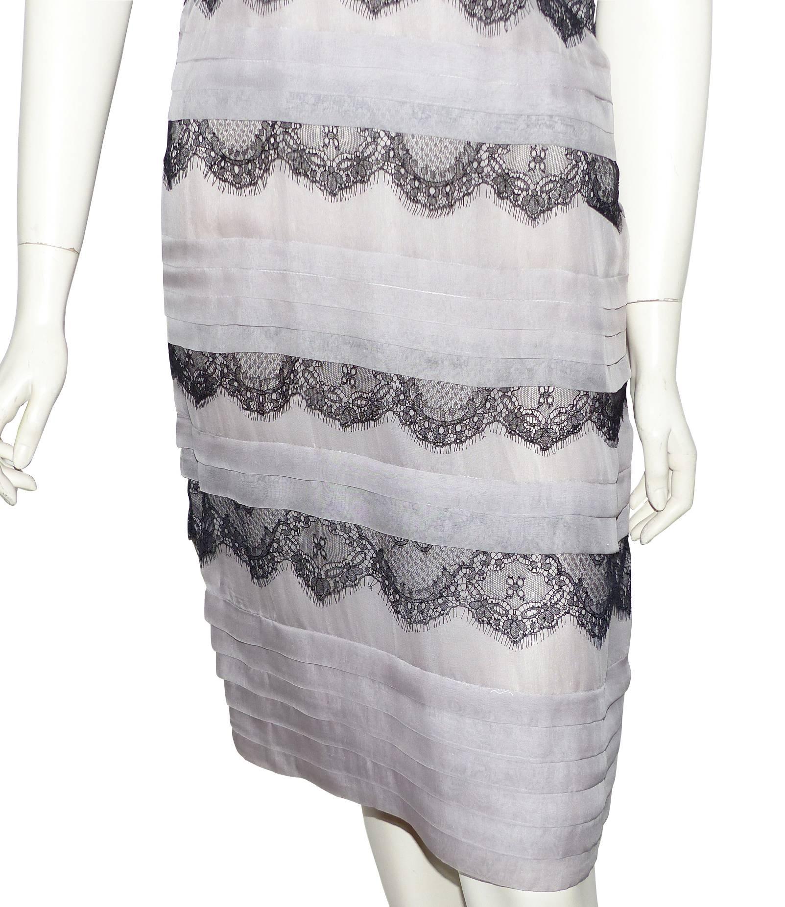 EFFET HAUTE COUTURE  Valentino Grey Silk Dress and  Black Lace  / SUBLIME  2