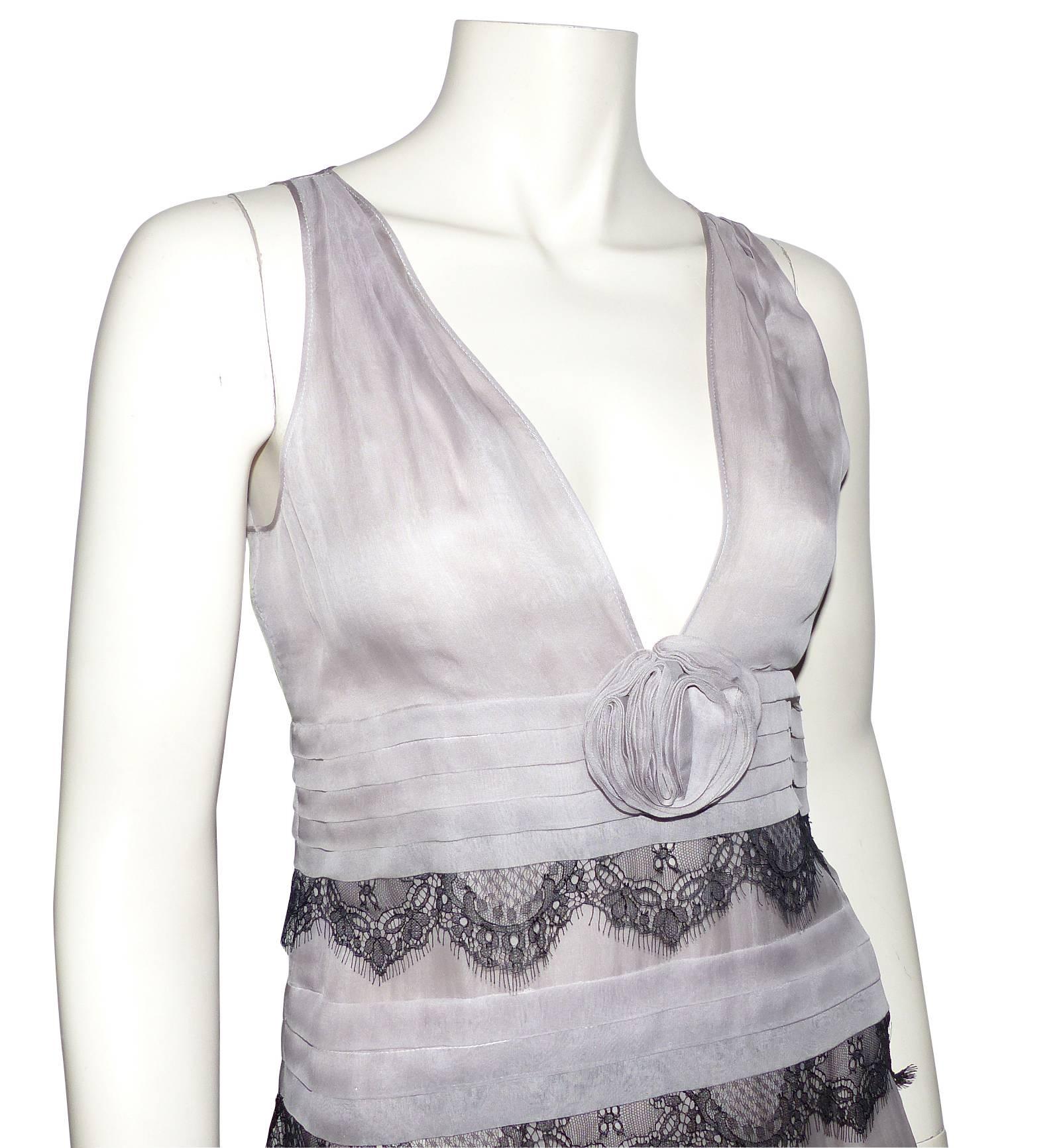 EFFET HAUTE COUTURE  Valentino Grey Silk Dress and  Black Lace  / SUBLIME  3
