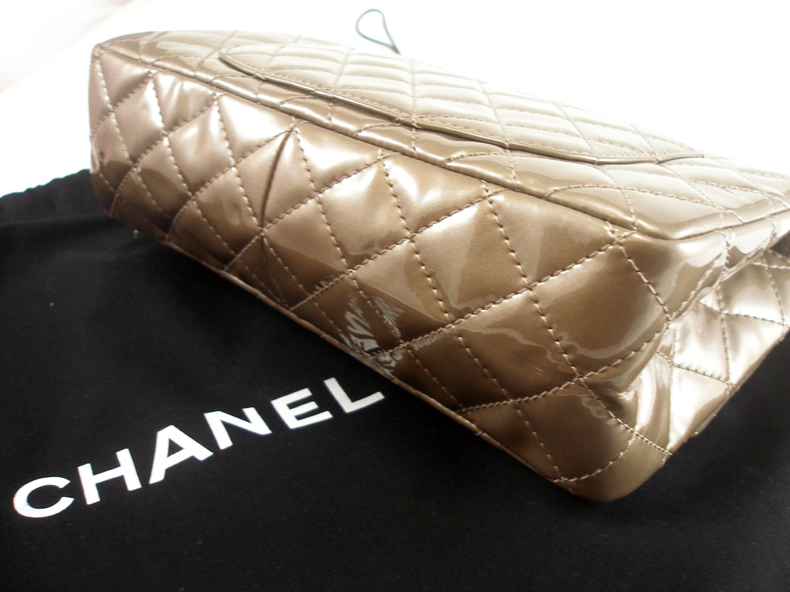 Gray Chanel Taupe Patent Leather 2.55 Reissue Flap Bag  