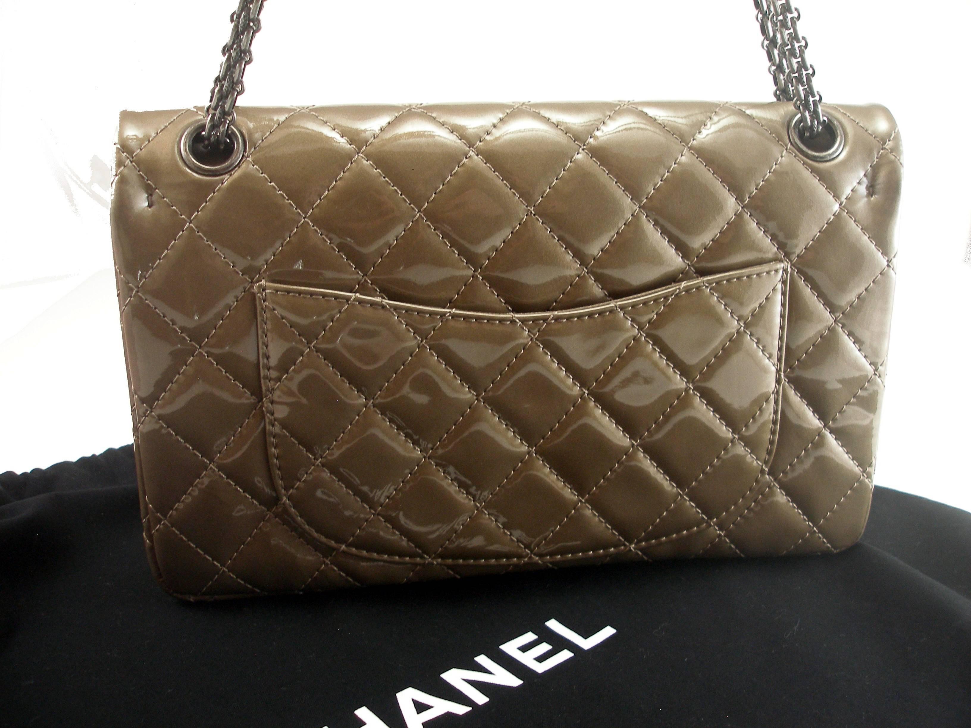 Chanel Taupe Patent Leather 2.55 Reissue Flap Bag   2