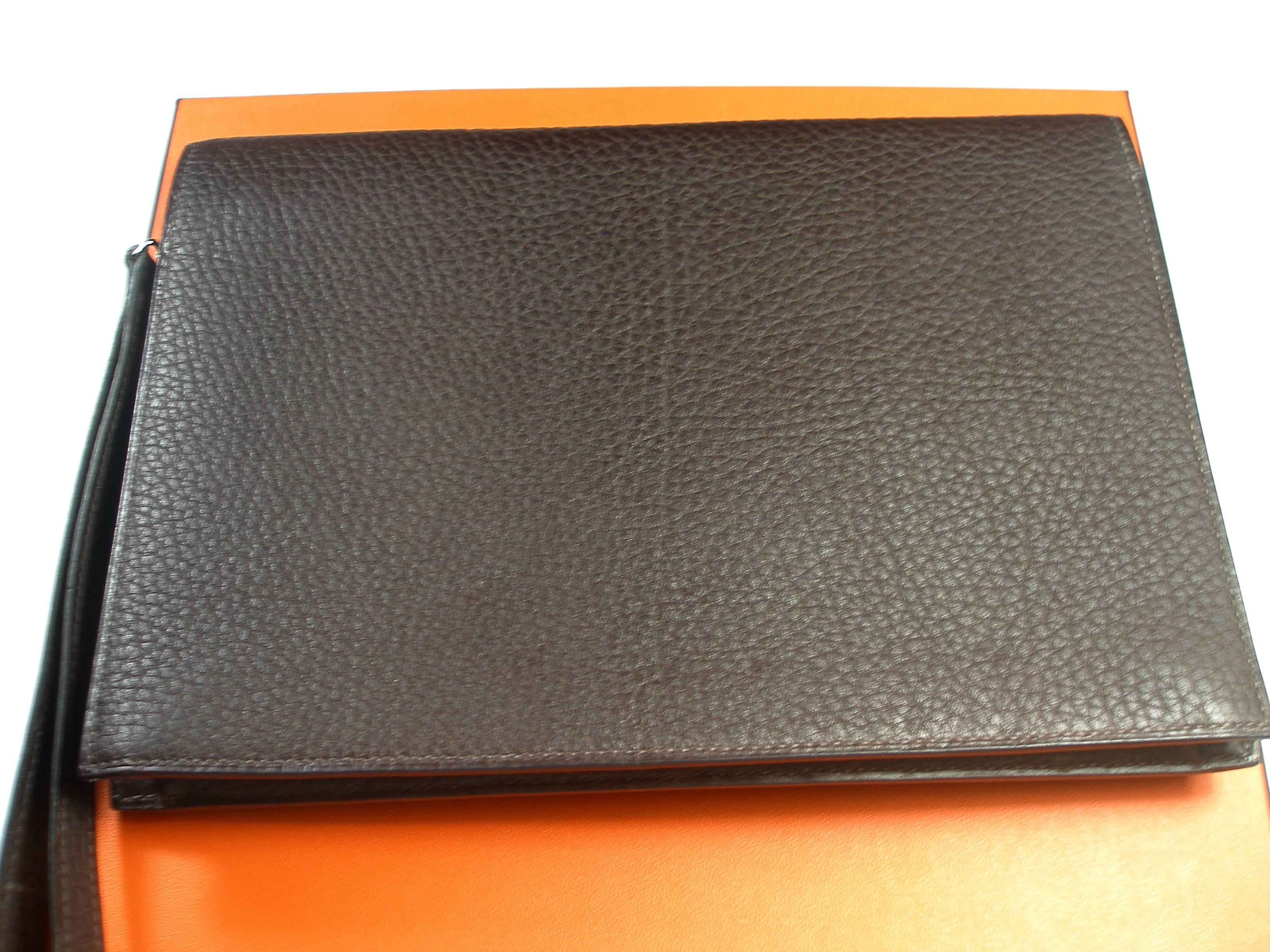 RARE Hermès Jet clutch Fjord Leather Brown and Palladium Hardware  / BRAND NEW For Sale 1