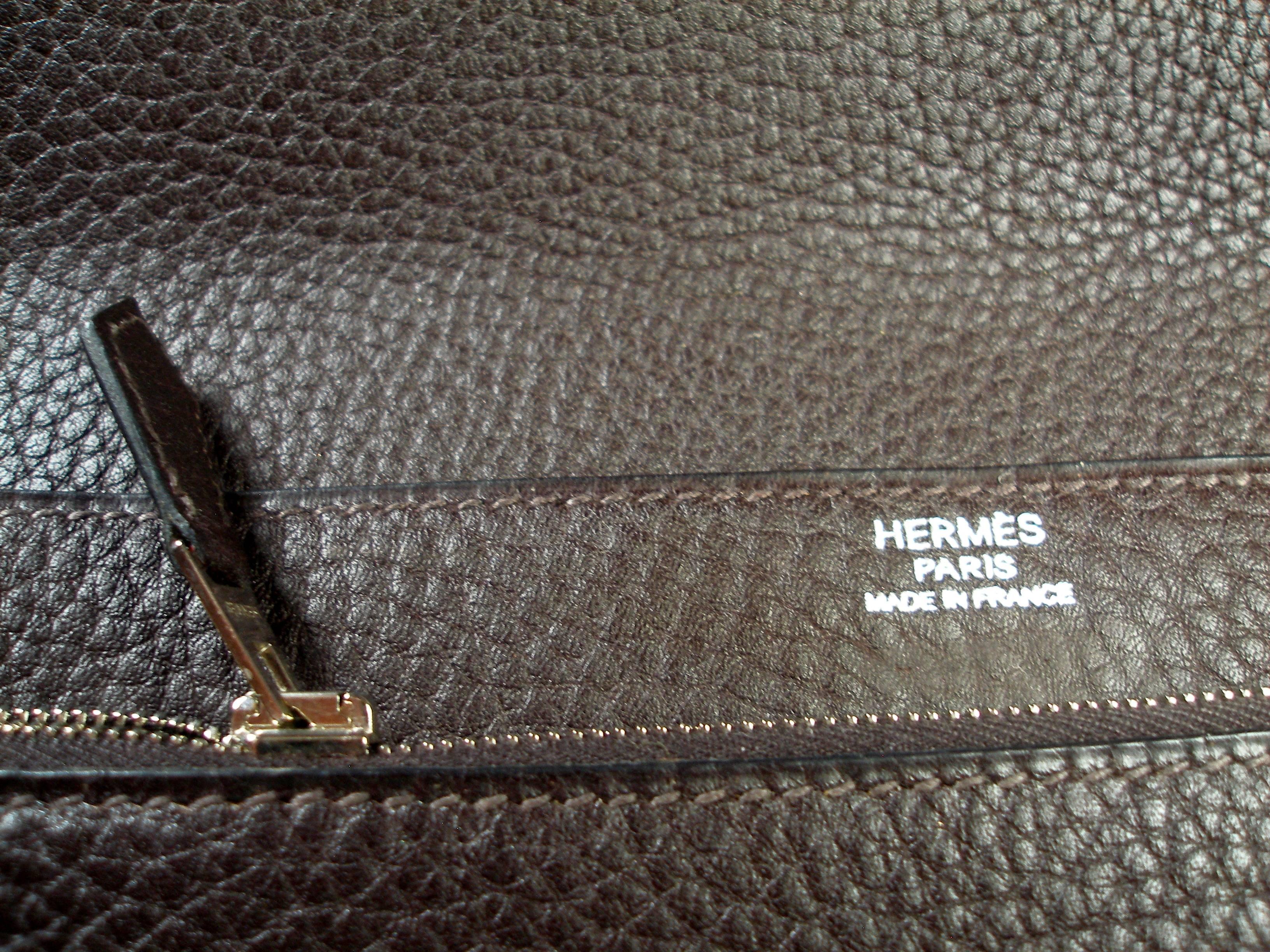 RARE Hermès Jet clutch Fjord Leather Brown and Palladium Hardware  / BRAND NEW  For Sale 3