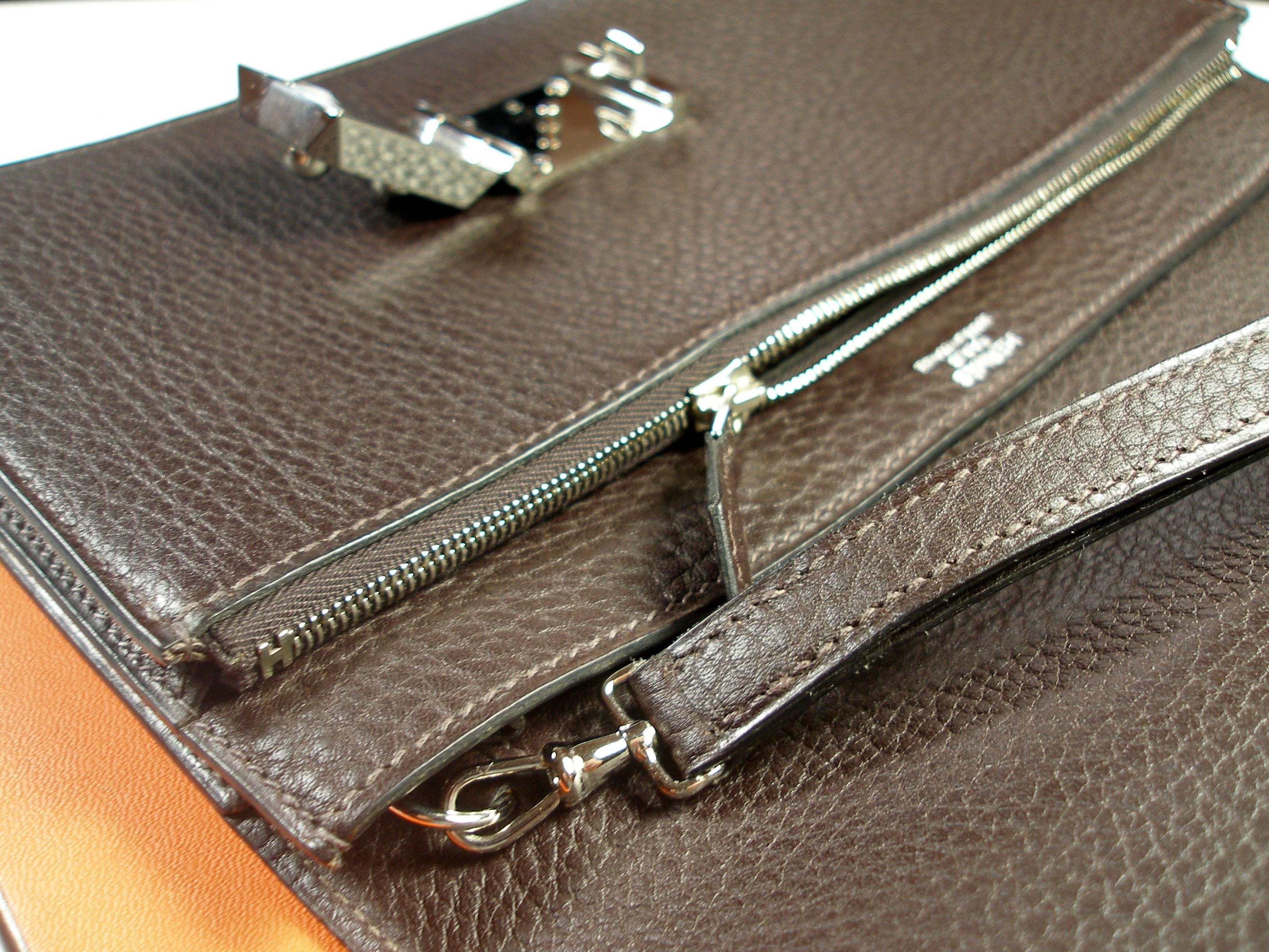 RARE Hermès Jet clutch Fjord Leather Brown and Palladium Hardware  / BRAND NEW For Sale 5