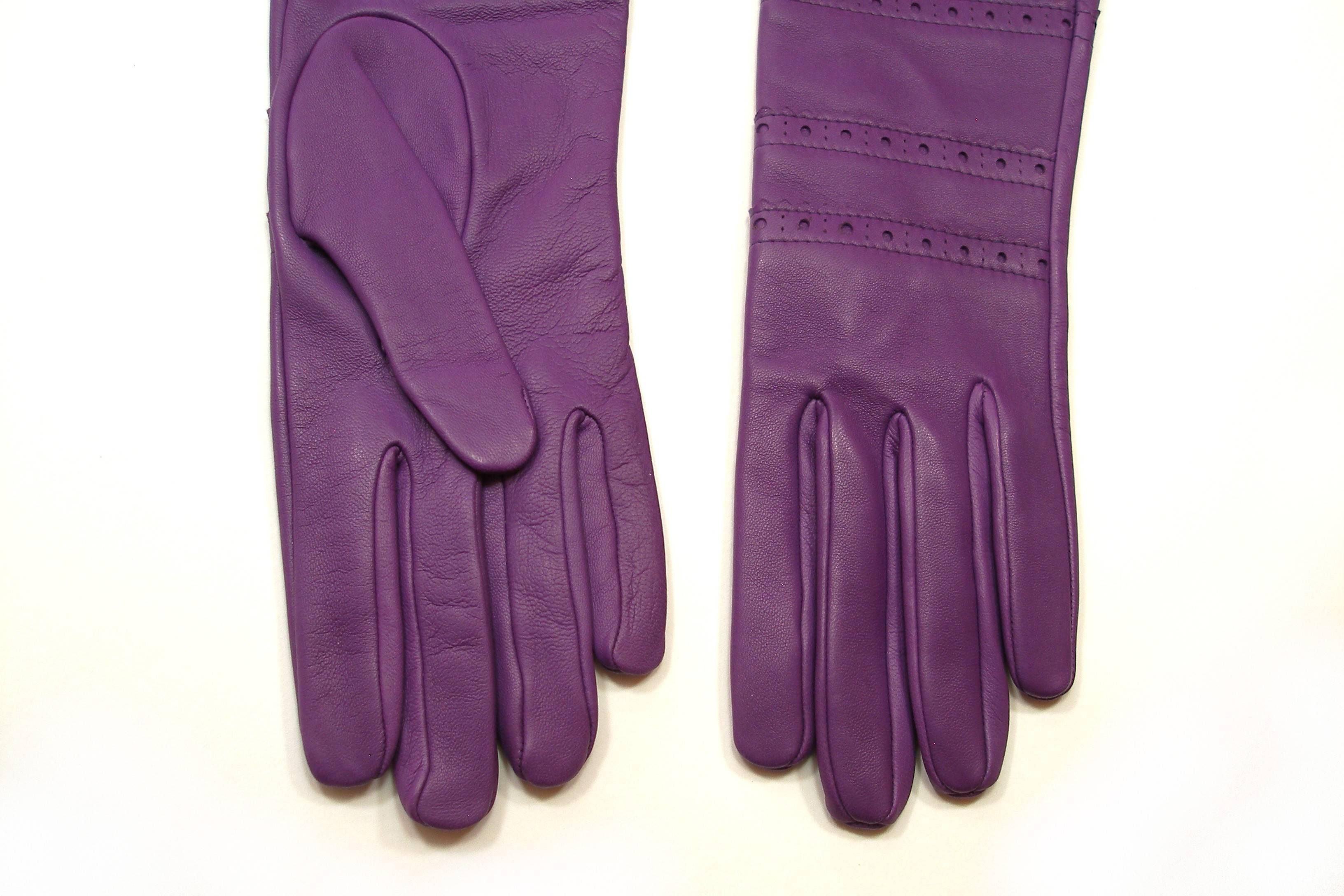 purple leather gloves