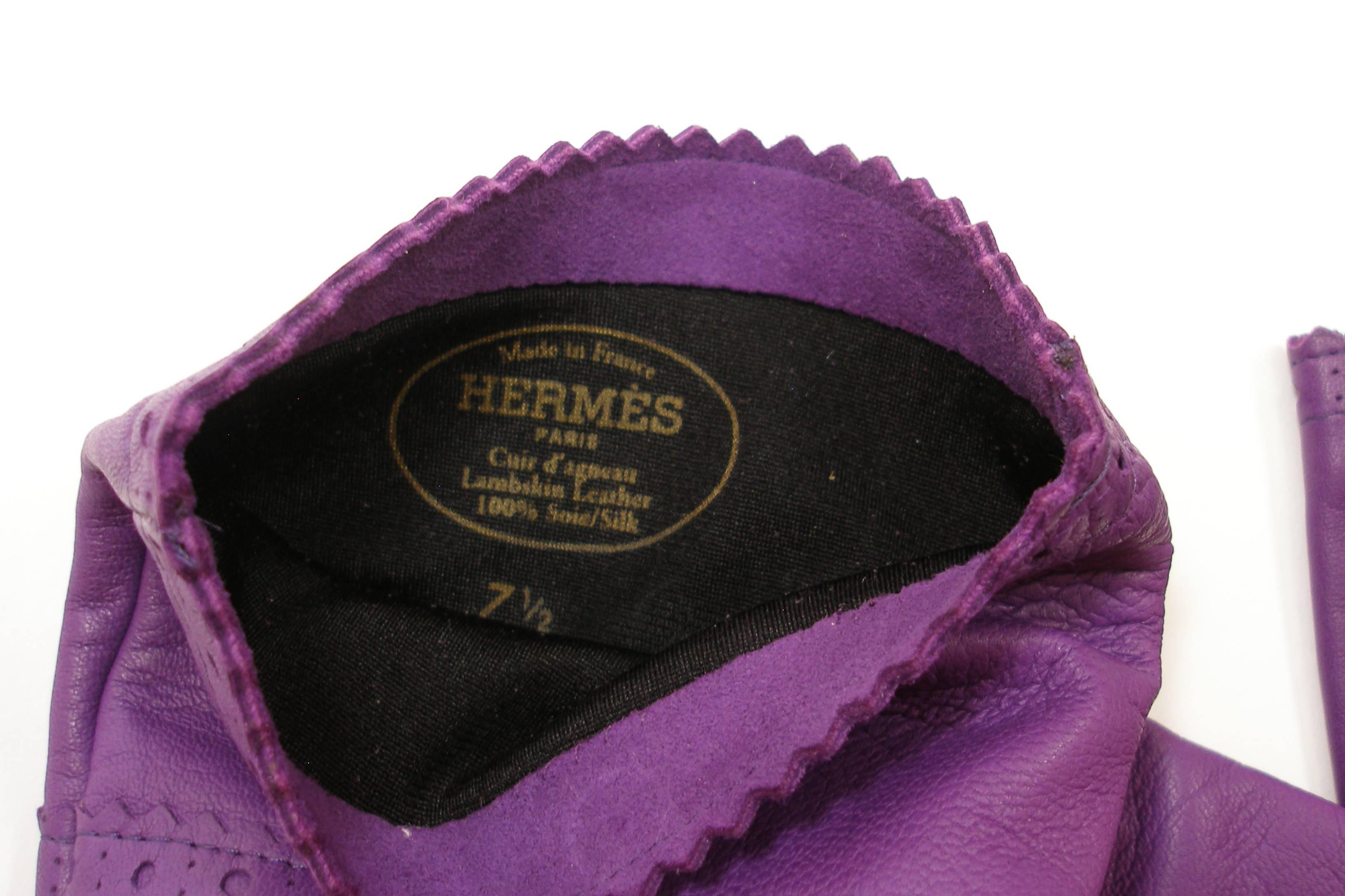 Women's HERMES Ultra Purple leather Long Gloves Size 7.5  / BRAND NEW For Sale