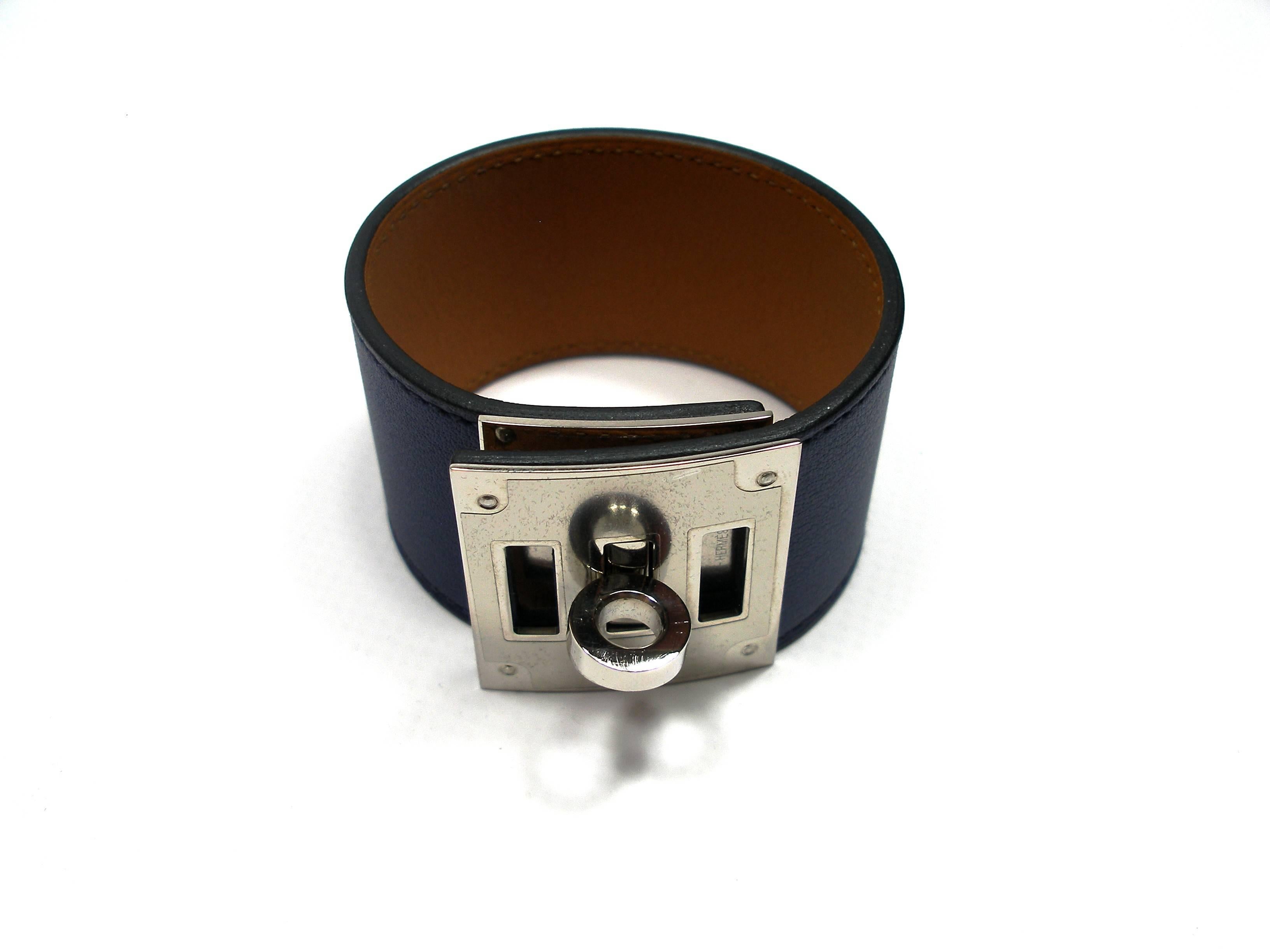 RARE Hermes Bleu Saphir Kelly Dog Cuff Bracelet size S / BRAND NEW  4