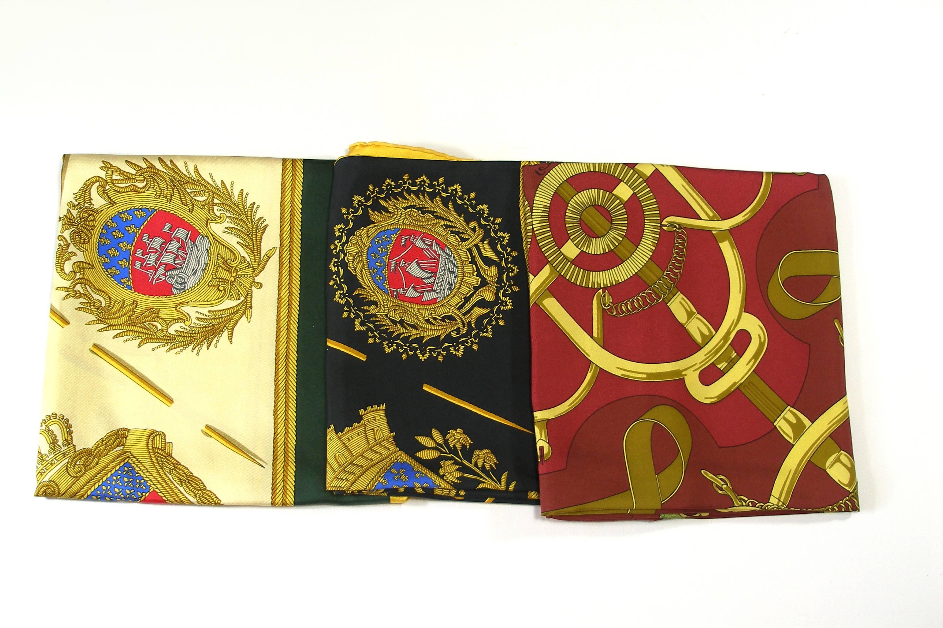 VERY GOOD DEAL Set 3 Hermès Vintage Twill silk Scarf 90 cm / Good Condition 3