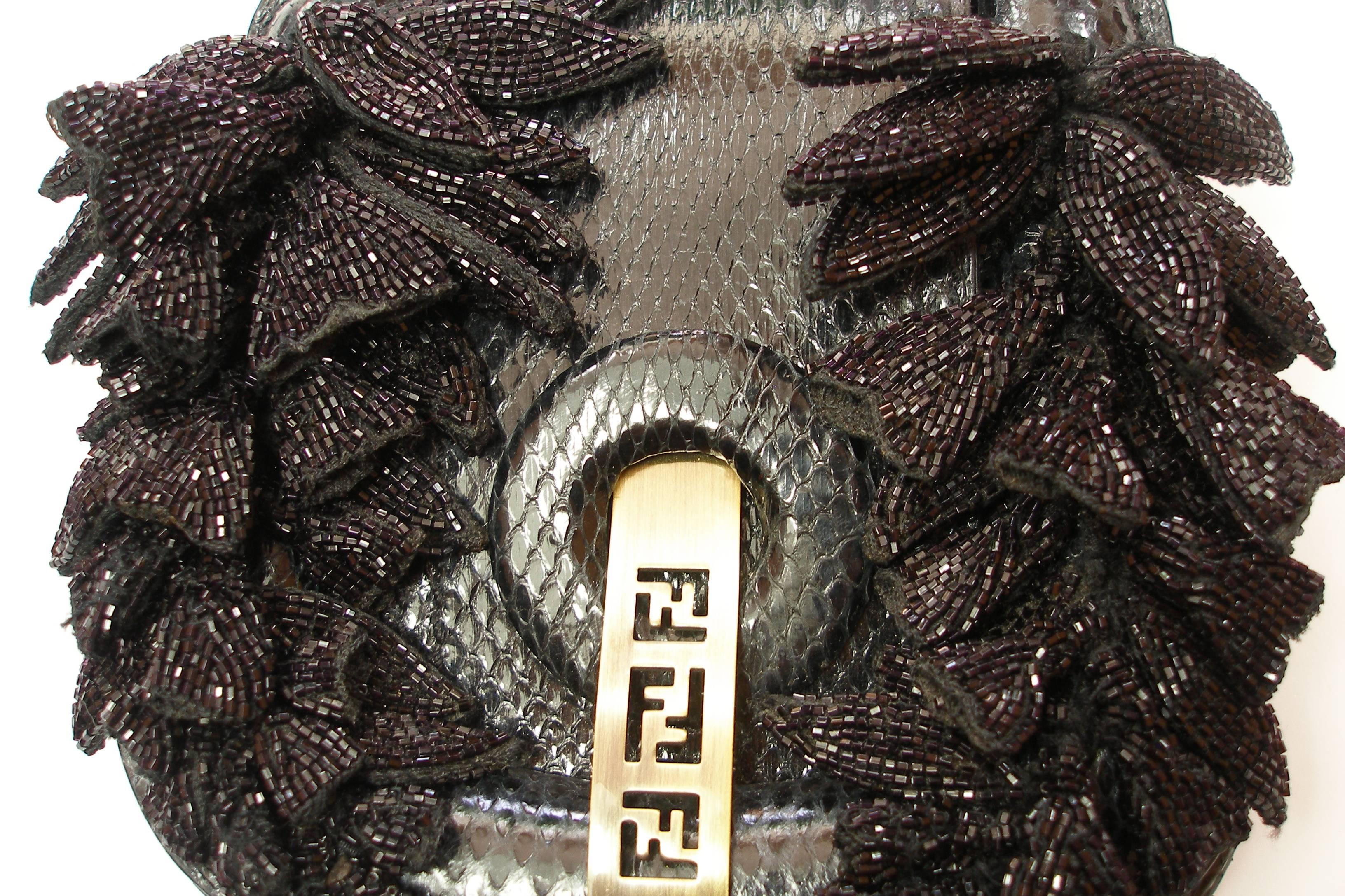 Black RARE 1990 Limited Edition Fendi Fold Over Chain Lizard Handbag For Sale