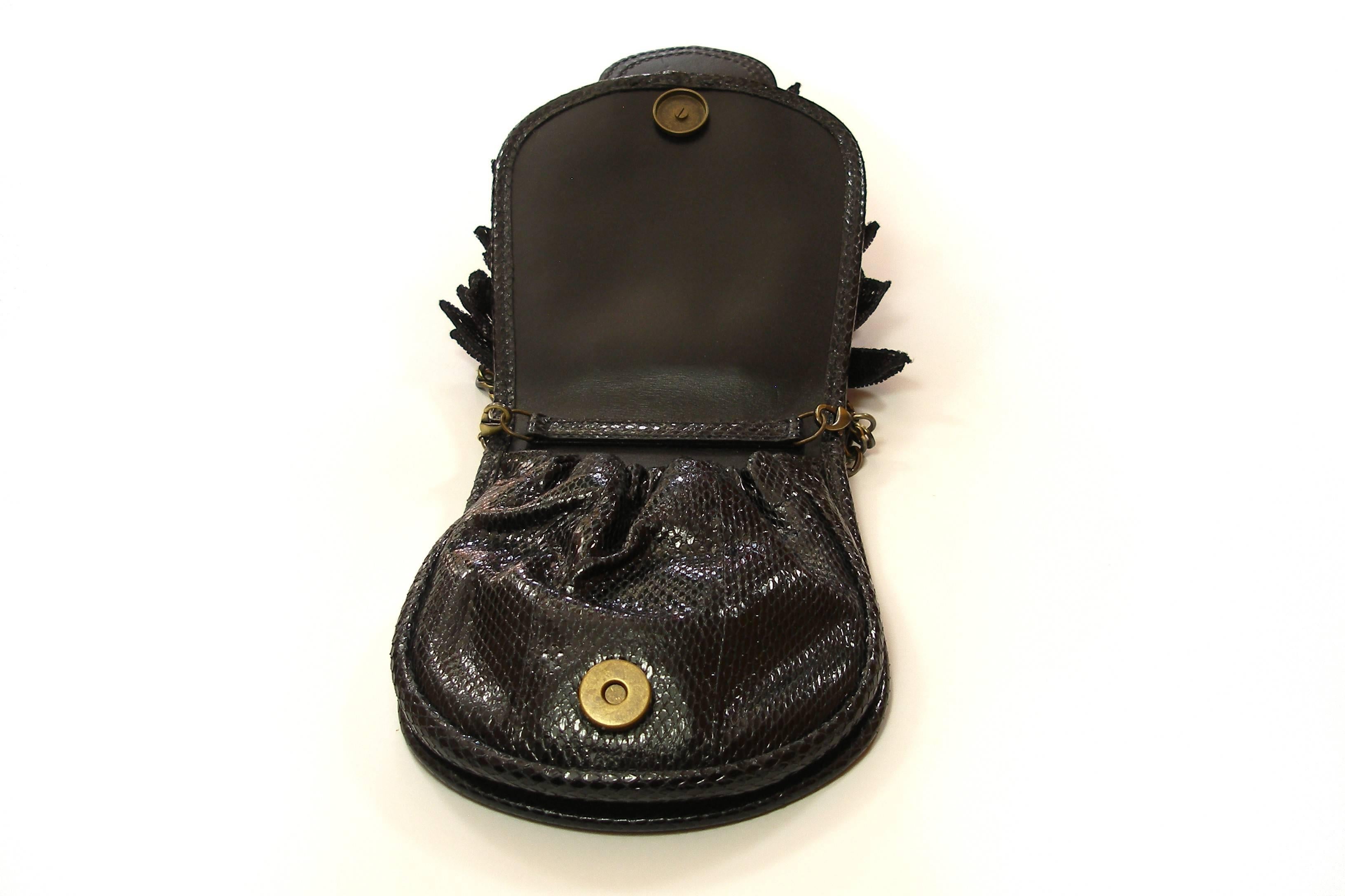 RARE 1990 Limited Edition Fendi Fold Over Chain Lizard Handbag For Sale 3